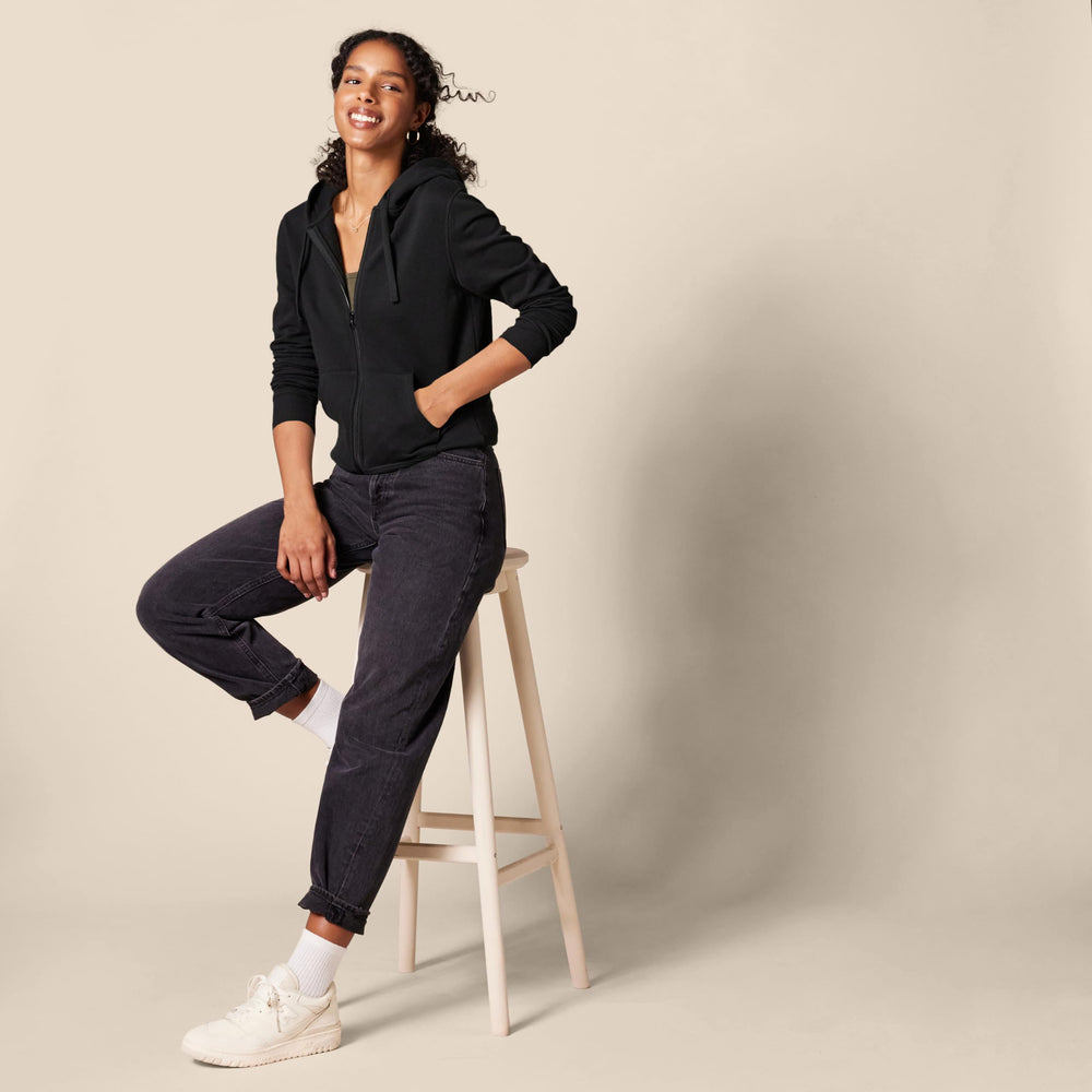 Women's Full-Zip Hoodie, Black, Medium Regular