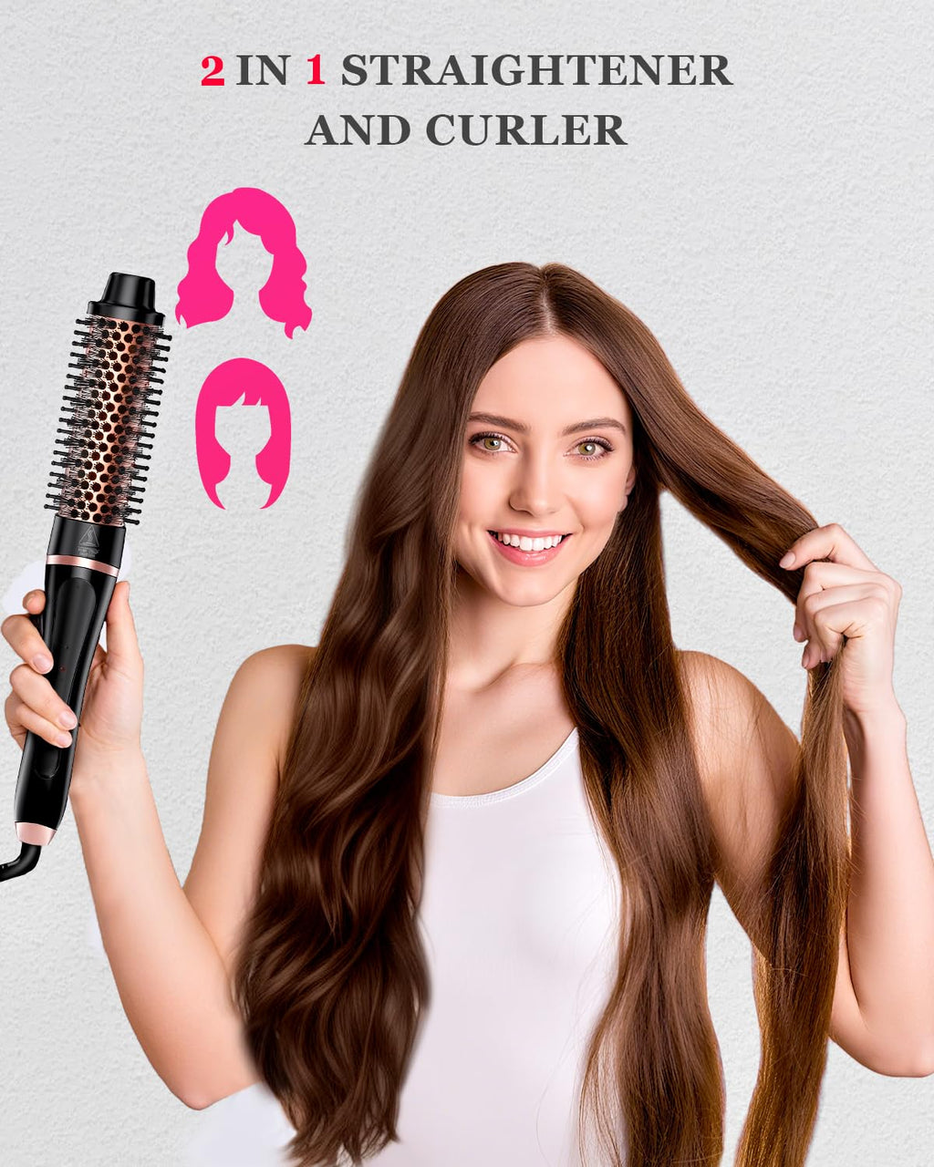 []5 in 1 Curling Iron & Thermal Brush Set with 4 Interchangeable Ceramic Barrels (0.35”-1.25”) Fast Heat Dual Voltage Travel Hair Tools Birthday Gift for Women - Hair Curler Wand Kit for Curls & Blowout