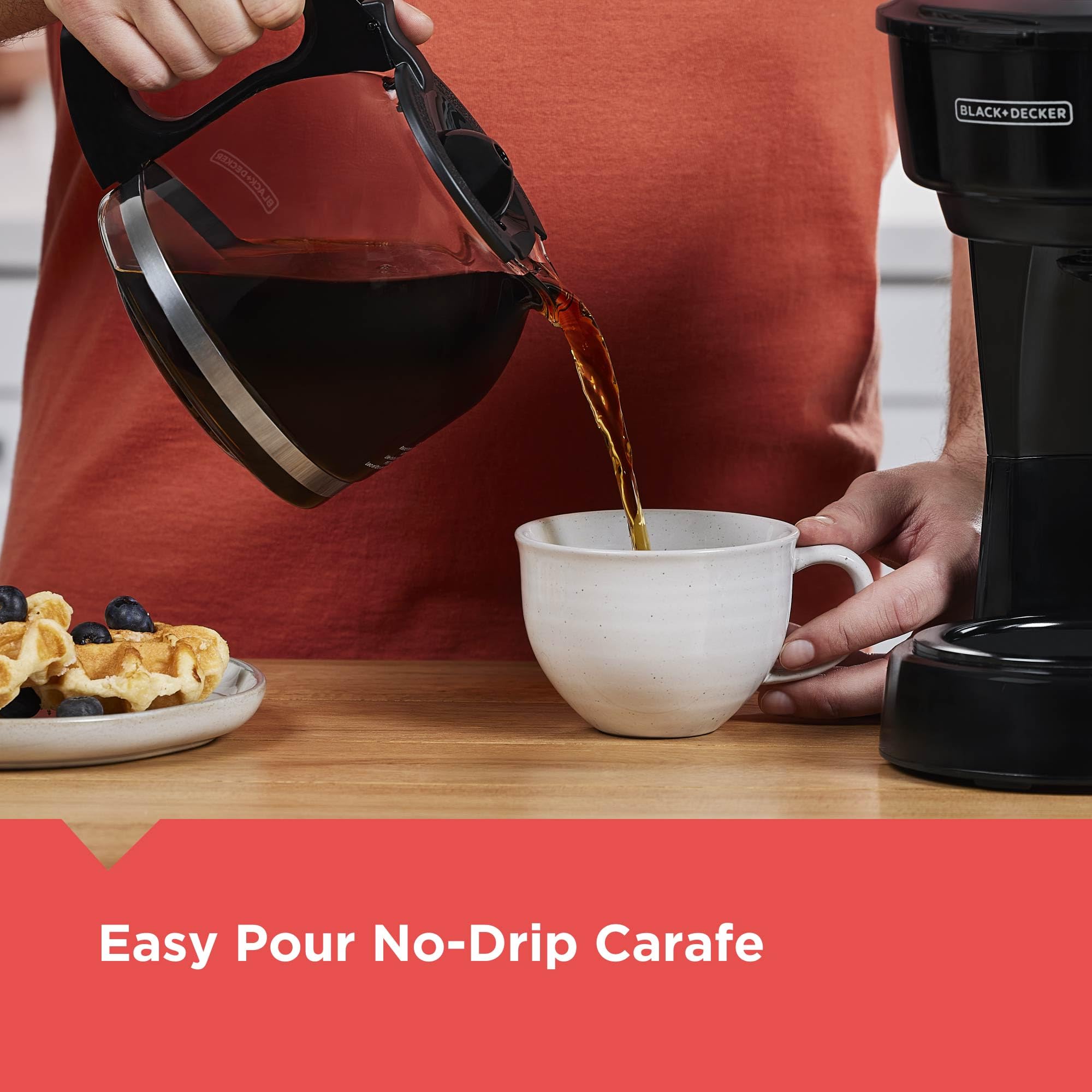 12-Cup Coffee Maker with Easy On/Off Switch, Easy Pour, Non-Drip Carafe with Removable Filter Basket, Vortex Technology, Black