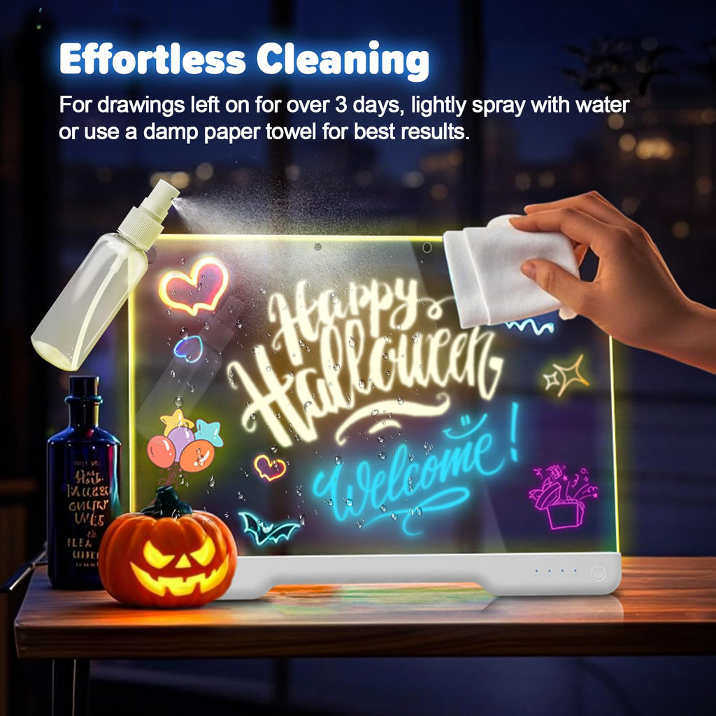 16" Rechargeable LED Drawing Board, 9-Color Light Modes, Neon Art Dry Erase Light Up Doodle Glow Pad with Built-in Stand, Sketching Gift Toy for Kids/Girls/Teens, 7 Markers & Tracing Book