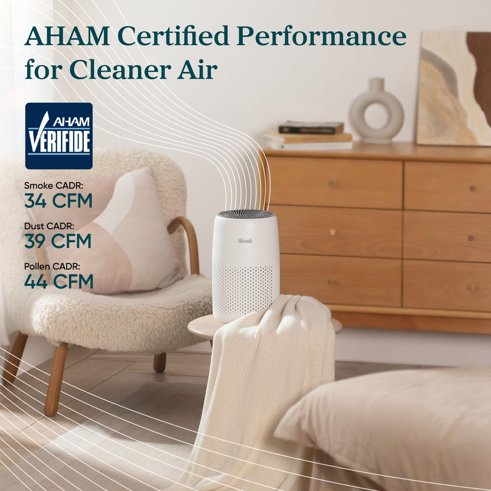 LEVOIT Air Purifiers for Bedroom Home Dorm, AHAM VERIFIDE, 3-in-1 Filter Cleaner With Aroma Pad, Filters Smoke, Allergens, Pet Dander, Odor, Dust, Office, Desktop, Core Mini-P, White