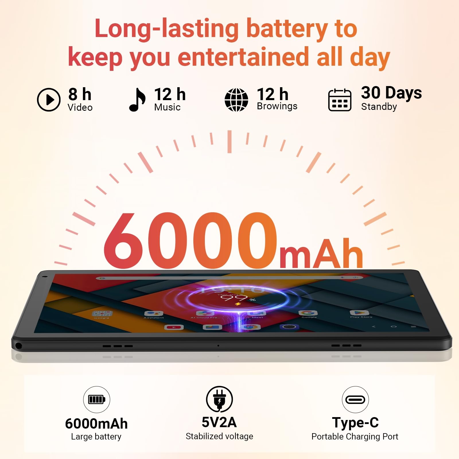 URAO Tablet,10.1" Android Tablet with Octa-core Processor 30GB RAM 128GB ROM HD IPS Touchscreen 8H Battery, Wi-Fi 6, BT 5.4, Dual Camera, Android 16 Tablets 2026
