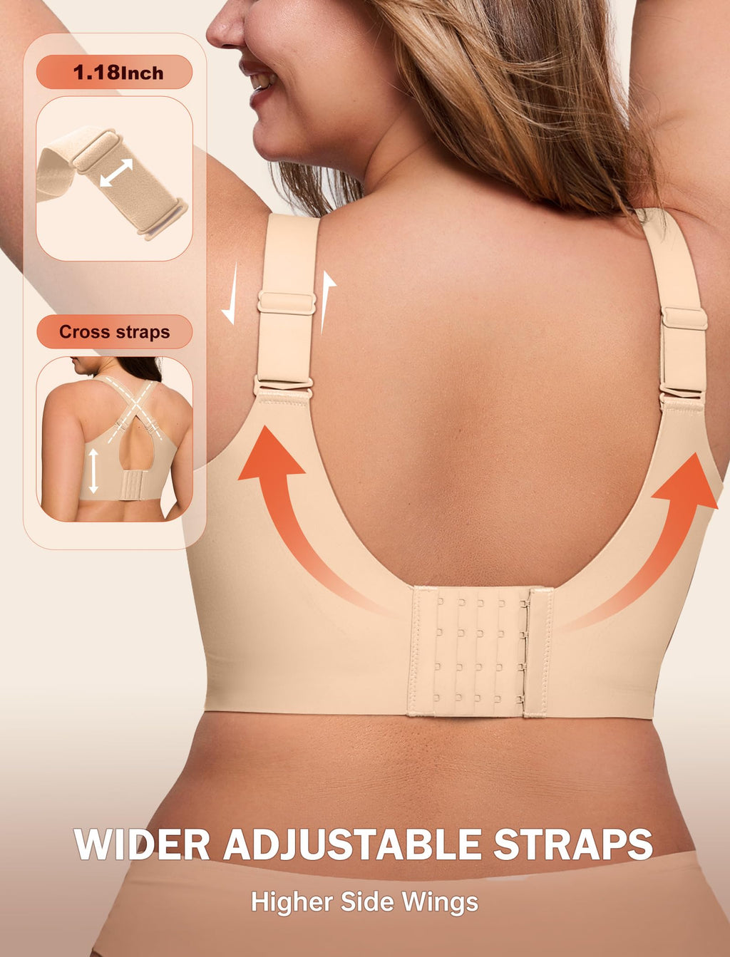 []LetsJoli Jelly Bras for Women Supportive Wireless Push Up Bra Full Coverage No Underwire Seamless Plus Size for Older Women（Nude,XL)