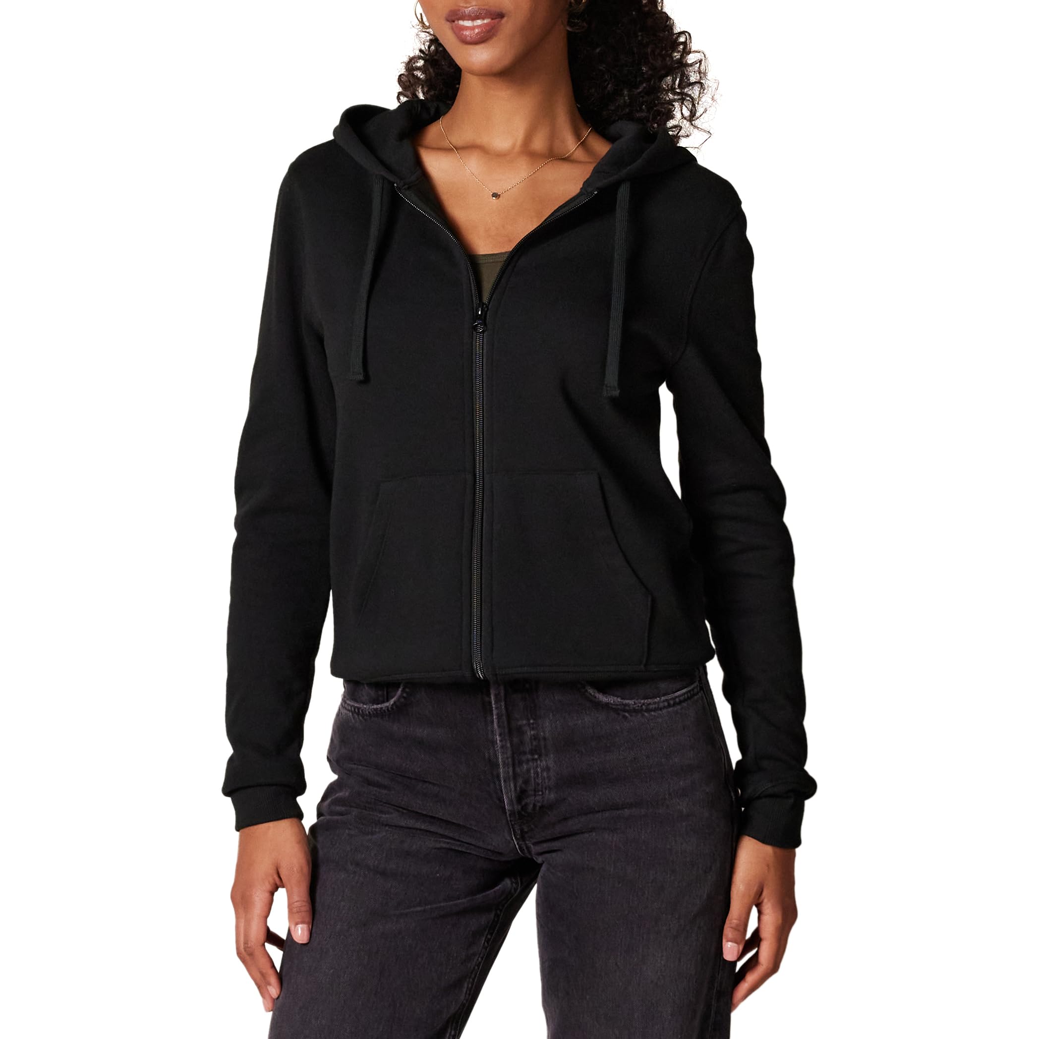 Amazon Essentials Women's Full-Zip Hoodie, Black, Medium Regular