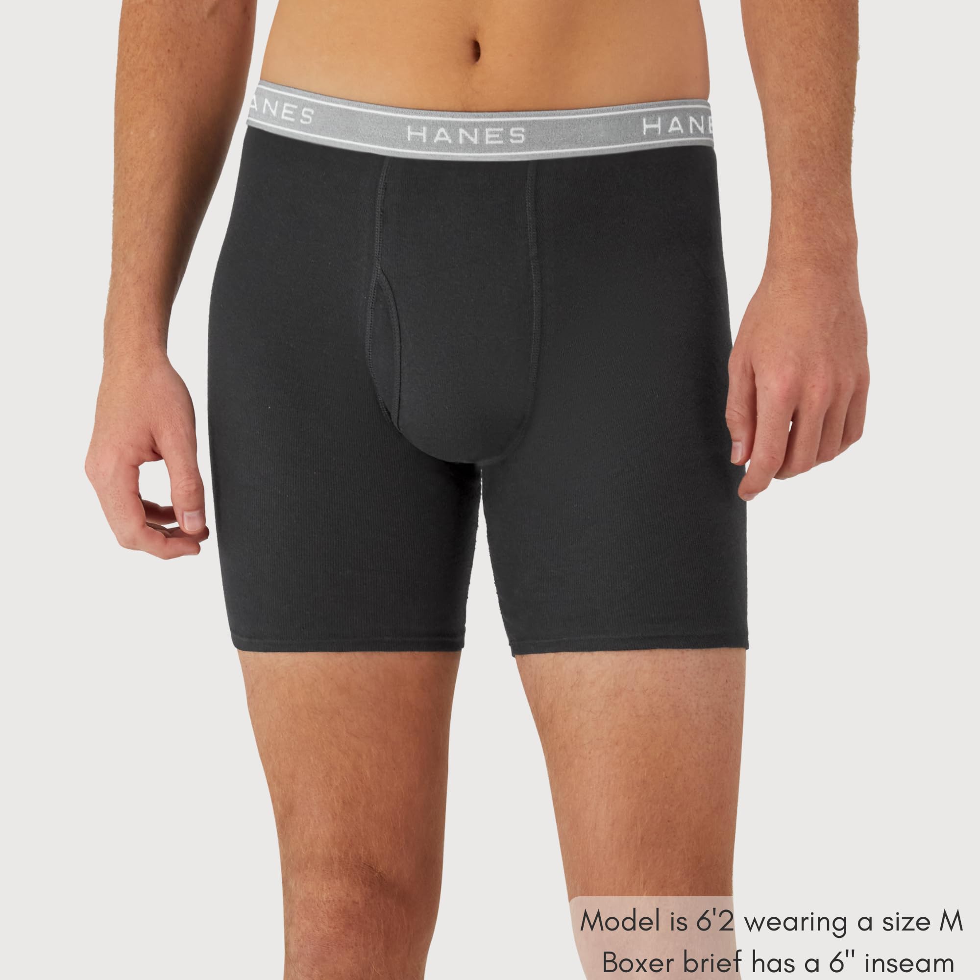 Men's Boxer Soft Breathable Cotton ComfortFlex Waistband, Multipack Brief Underwear, 6 Pack - Black/Gray, Large