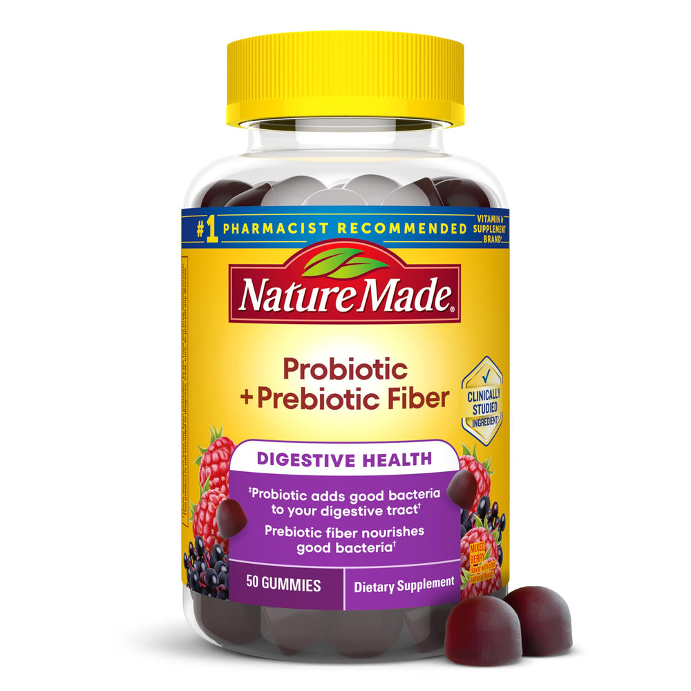Probiotic + Prebiotic Fiber Gummies for Daily Gut Health, Fiber Supplement with Probiotics for Digestive Health Support, 50 Gummies, 25 Day Supply