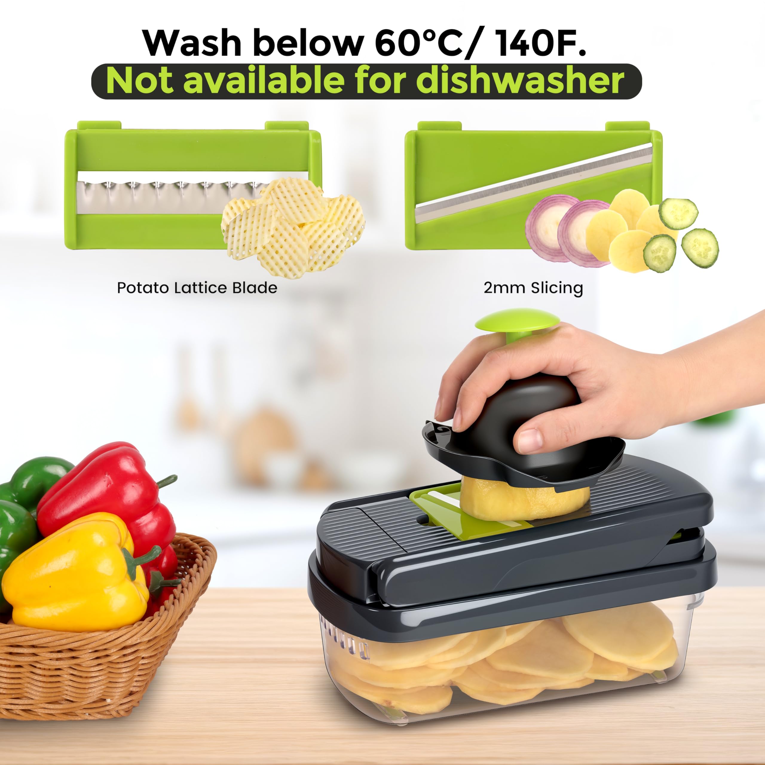 Vegetable Chopper,12-in-1 Multifunctional Food Chopper,Professional Onion Chopper with 7 Blades,Vegetable Cutter with Container for Salad,Potato,Carrot,and Garlic; Essential Kitchen Tool(Grey)