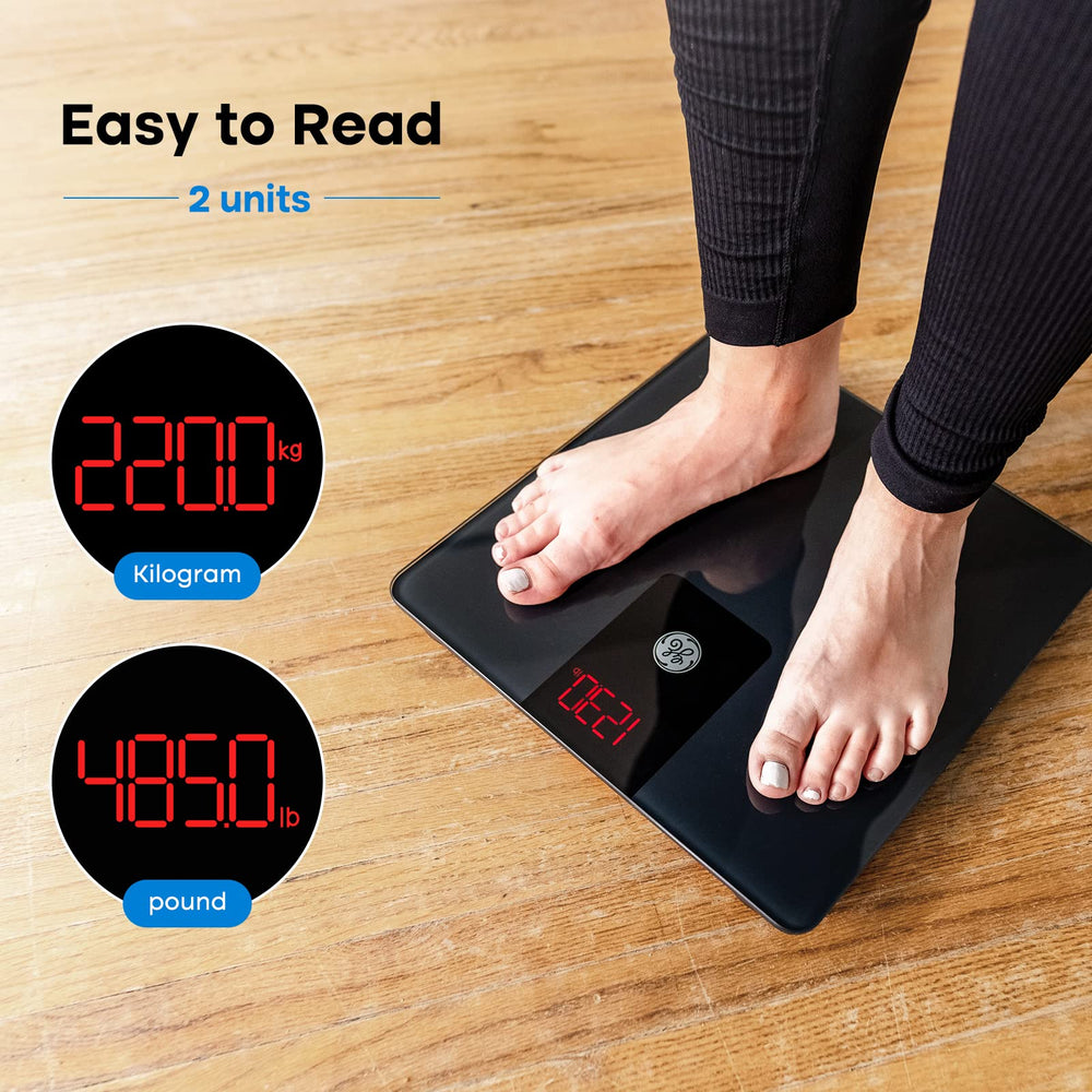 Bathroom Scale for Body Weight, Digital Weight Scales 500lb Heavy Duty Measuring Device for People Accurate BMI Weighing Machine with Bluetooth, Black