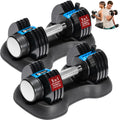 Powerflow Plus Adjustable Dumbbell Set of 2 with Rack – 5 to 25 lb Pair, Quick-Adjust Dial, Anti-Slip Grip, Space-Saving Hand Weights for Men & Women for Home Gym Strength Training
