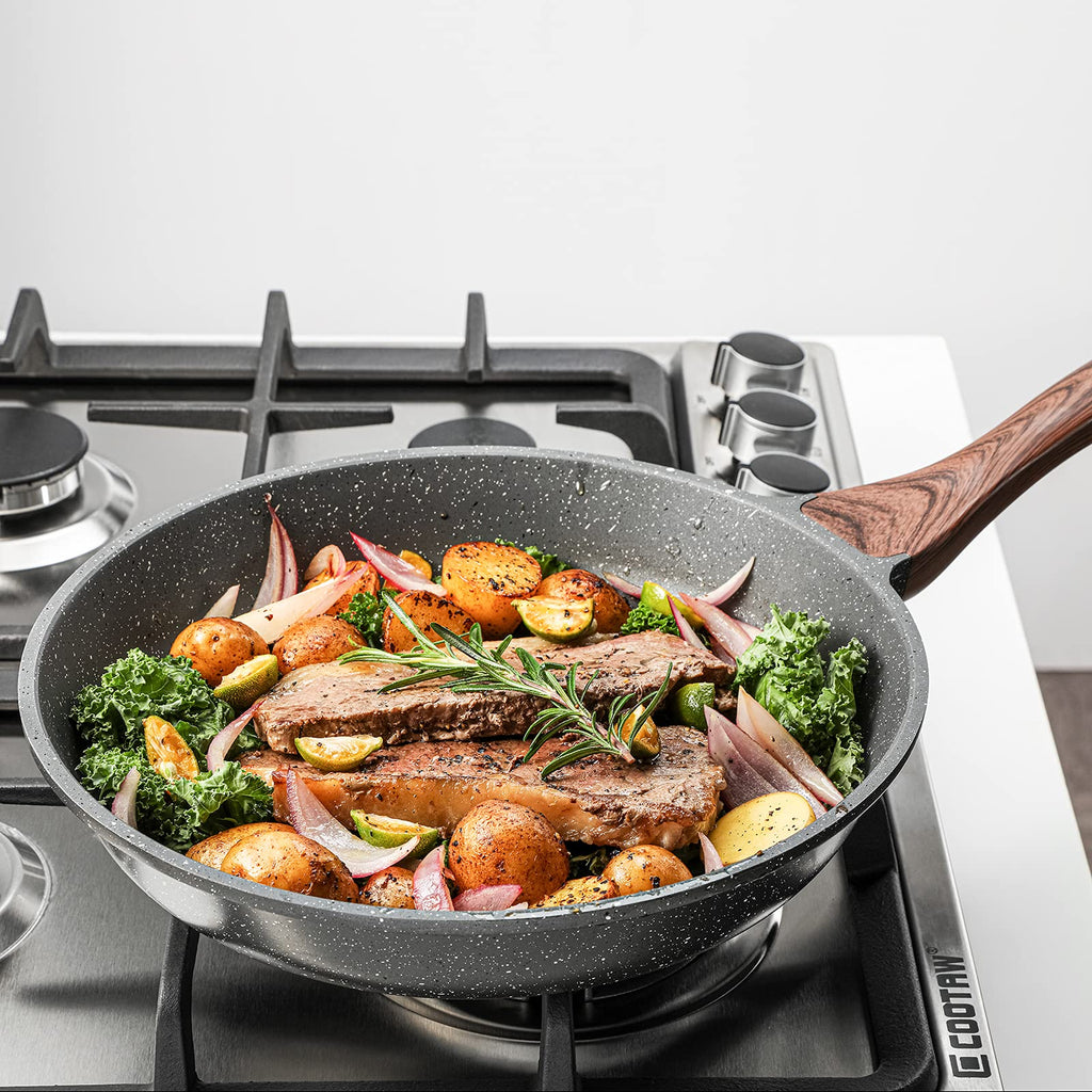 [] Nonstick Frying Pan Skillets, Swiss Granite Coating Omelette Pans, Healthy Cookware Chef's Pan, Free of Intentionally Added PFOA (9.5+11+12.5 Inch)