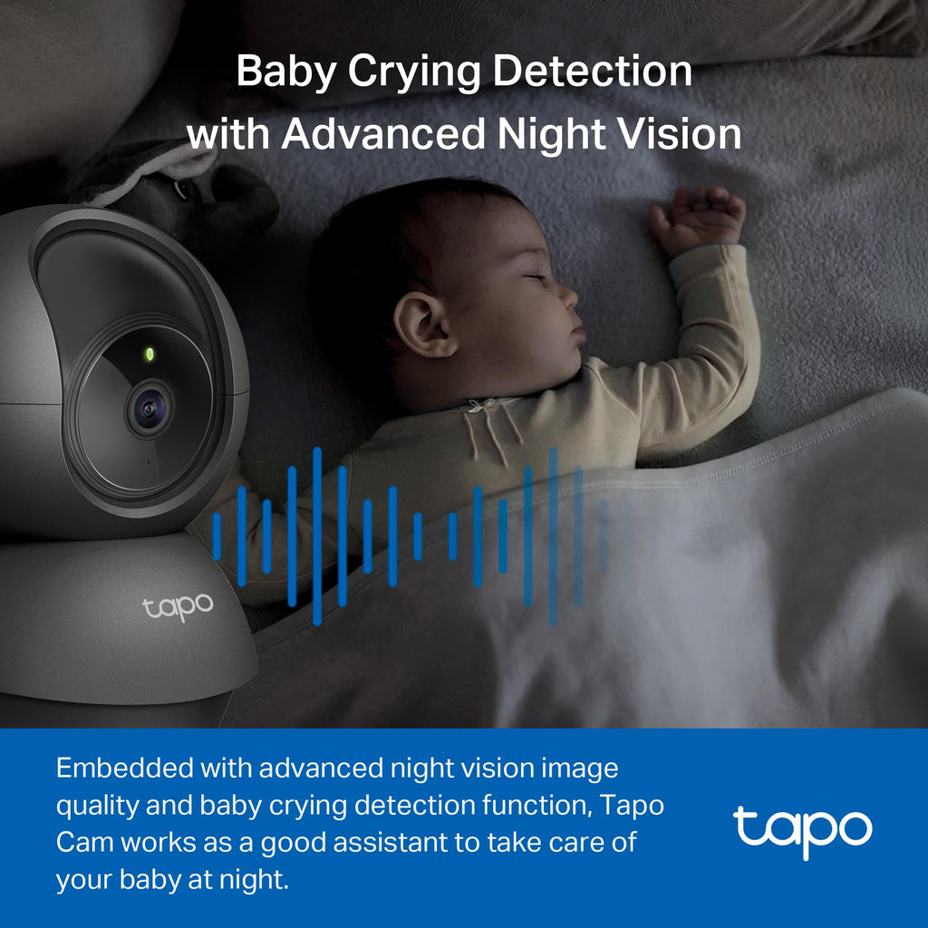 1080P Indoor Pan/Tilt Wired Security Camera - Works as a Baby & Pet Monitor, Motion Detection, 2-Way Audio, Siren, Night Vision, Subscription-Free Local Storage or Optional Cloud, Black, C201