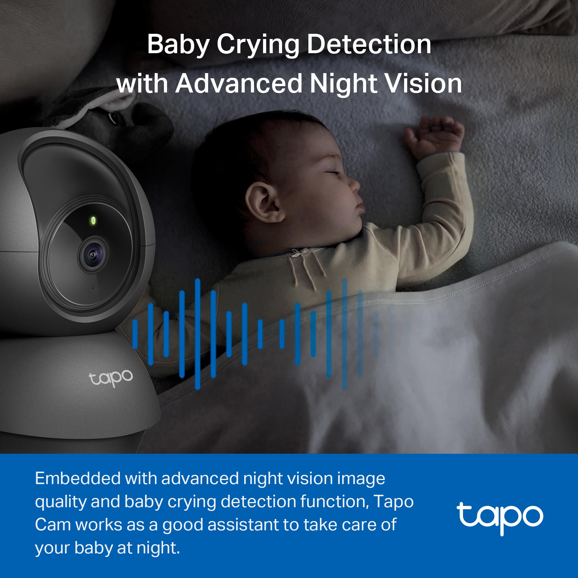 1080P Indoor Pan/Tilt Wired Security Camera - Works as a Baby & Pet Monitor, Motion Detection, 2-Way Audio, Siren, Night Vision, Subscription-Free Local Storage or Optional Cloud, Black, C201
