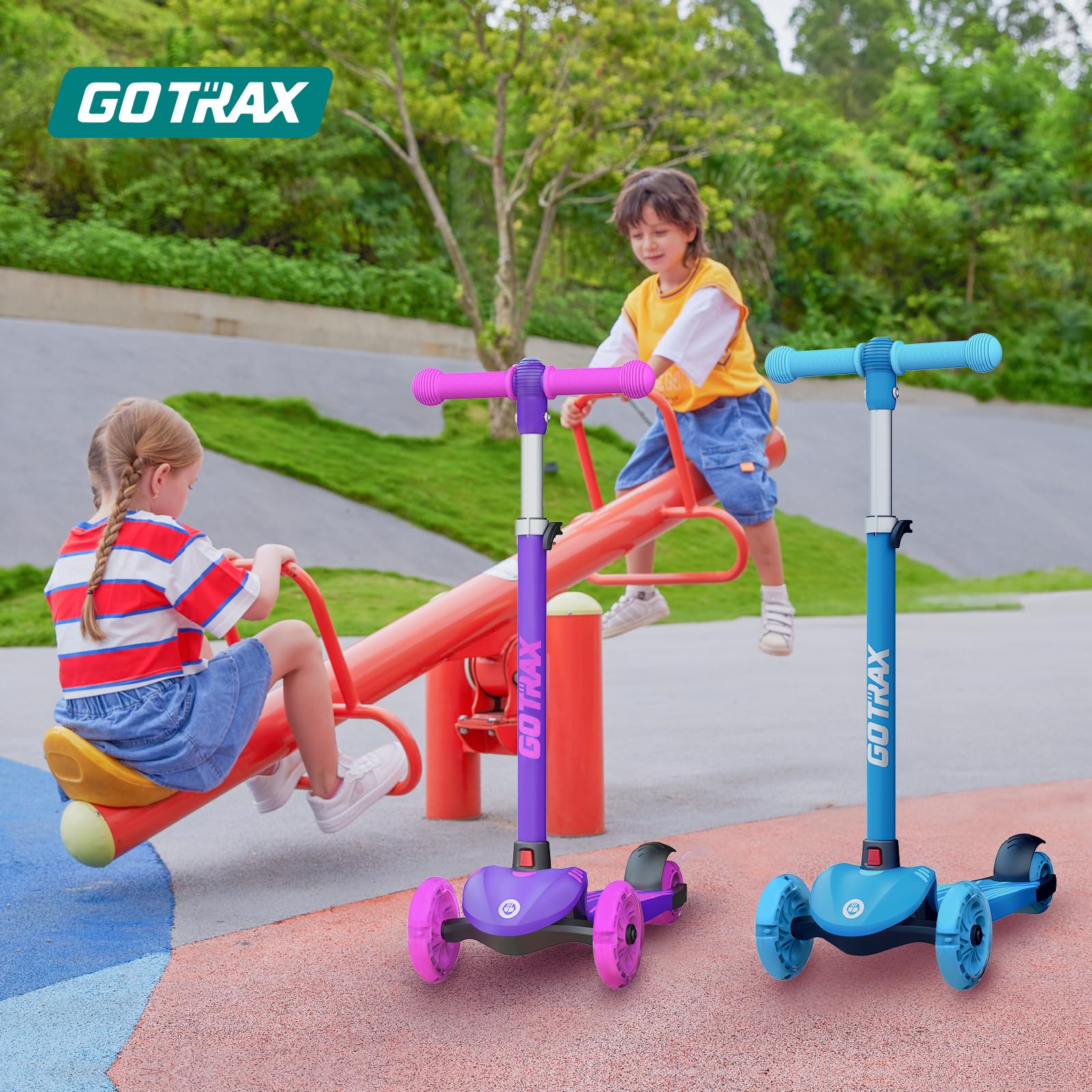 KS1 Kids Kick Scooter, LED Lighted Wheels and 3 Adjustable Height Handlebars, Lean-to-Steer & Widen Anti-Slip Deck, 3 Wheel Scooter for Boys & Girls Ages 2-8 and up to 110 Lbs
