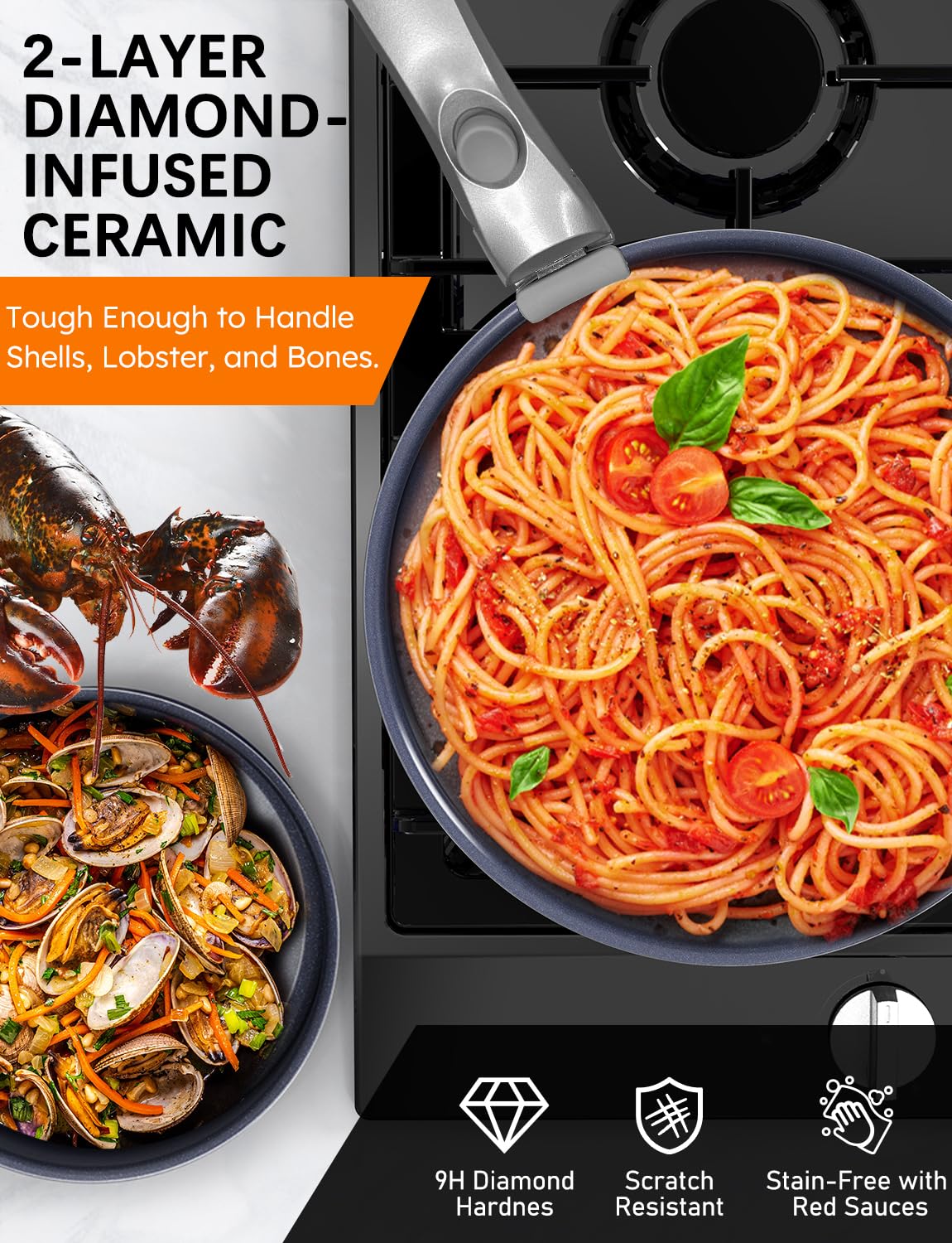 Pro Ceramic Pots and Pans Set & 2026 Upgraded Hybrid 3-Ply Stainless Steel Frypan, 2X Non Stick, High Heat Sear, PFAS PTFE PFOA Free Non Toxic Induction Cookware,Removable Handle,Oven Safe,12PC