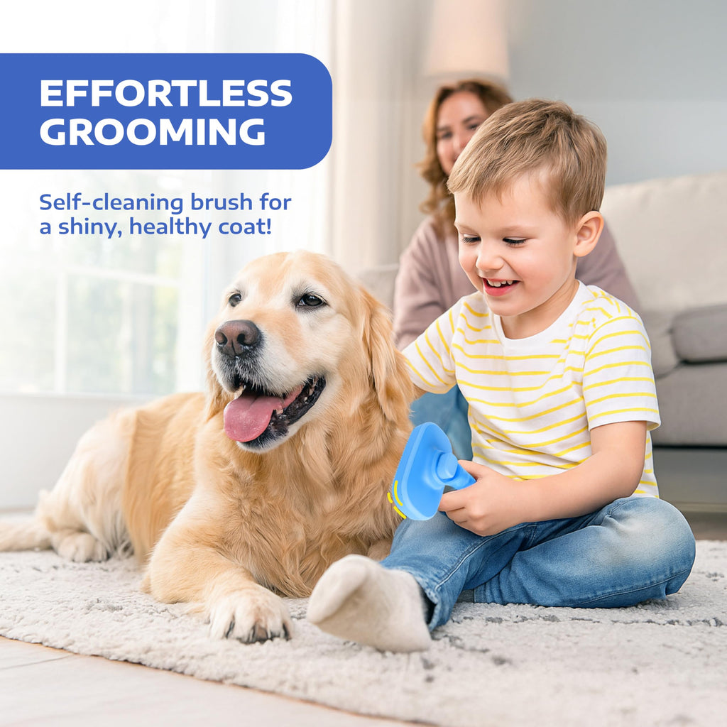 Self Cleaning Slicker Brush for Cats & Dogs – Grooming Tool for Shedding Long & Short Hair – Retractable Bristles Pet Brush – Easy-Clean Cat & Dog Deshedding – Painless Detangling - Blue