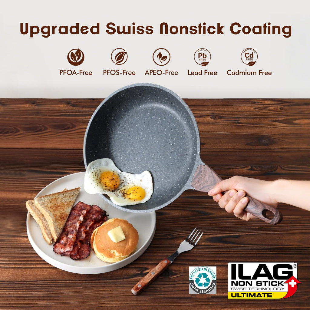 [] Nonstick Frying Pan Skillets, Swiss Granite Coating Omelette Pans, Healthy Cookware Chef's Pan, Free of Intentionally Added PFOA (9.5+11+12.5 Inch)