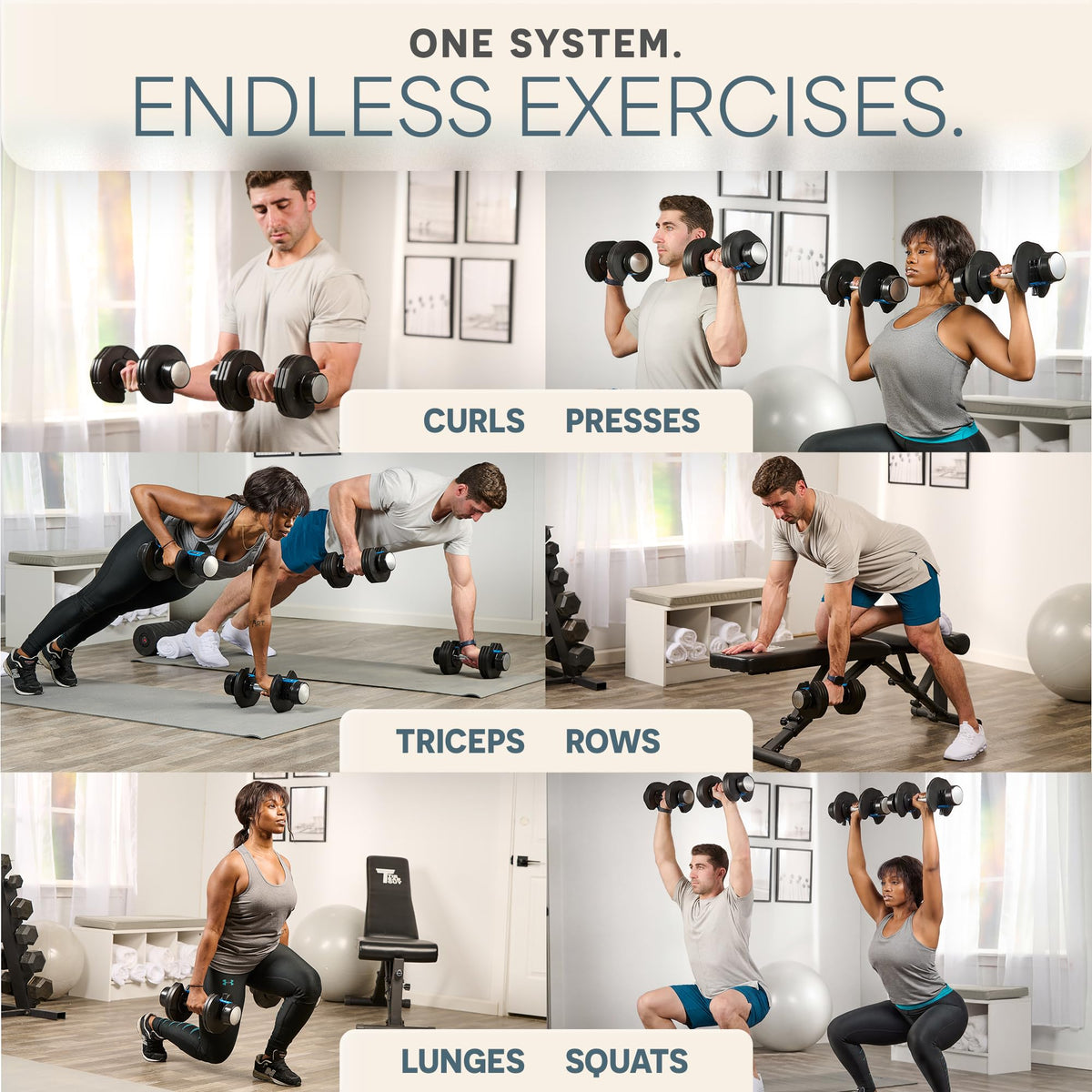 Powerflow Plus Adjustable Dumbbell Set of 2 with Rack – 5 to 25 lb Pair, Quick-Adjust Dial, Anti-Slip Grip, Space-Saving Hand Weights for Men & Women for Home Gym Strength Training