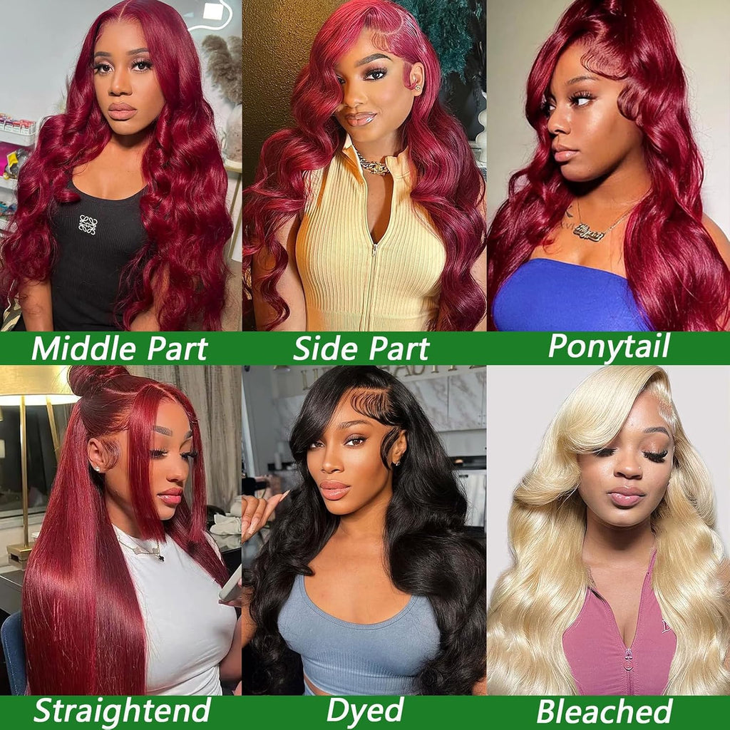 MUZOJET 99j Burgundy Lace Front Wigs Human Hair 13x6 Body Wave Lace Front Wigs Human Hair Pre Plucked Glueless Red Wig Wine Red Wigs for Women Reddish Brown 180 Density 30 Inch