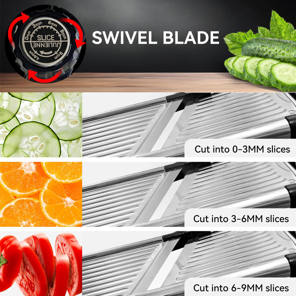 Mandoline Slicer for Kitchen, Adjustable Stainless Steel Vegetable Slicer with Safety Gloves & Food Holder, Potato Onion Tomato Julienne Cutter, Non-Slip Manual Mandolin-3