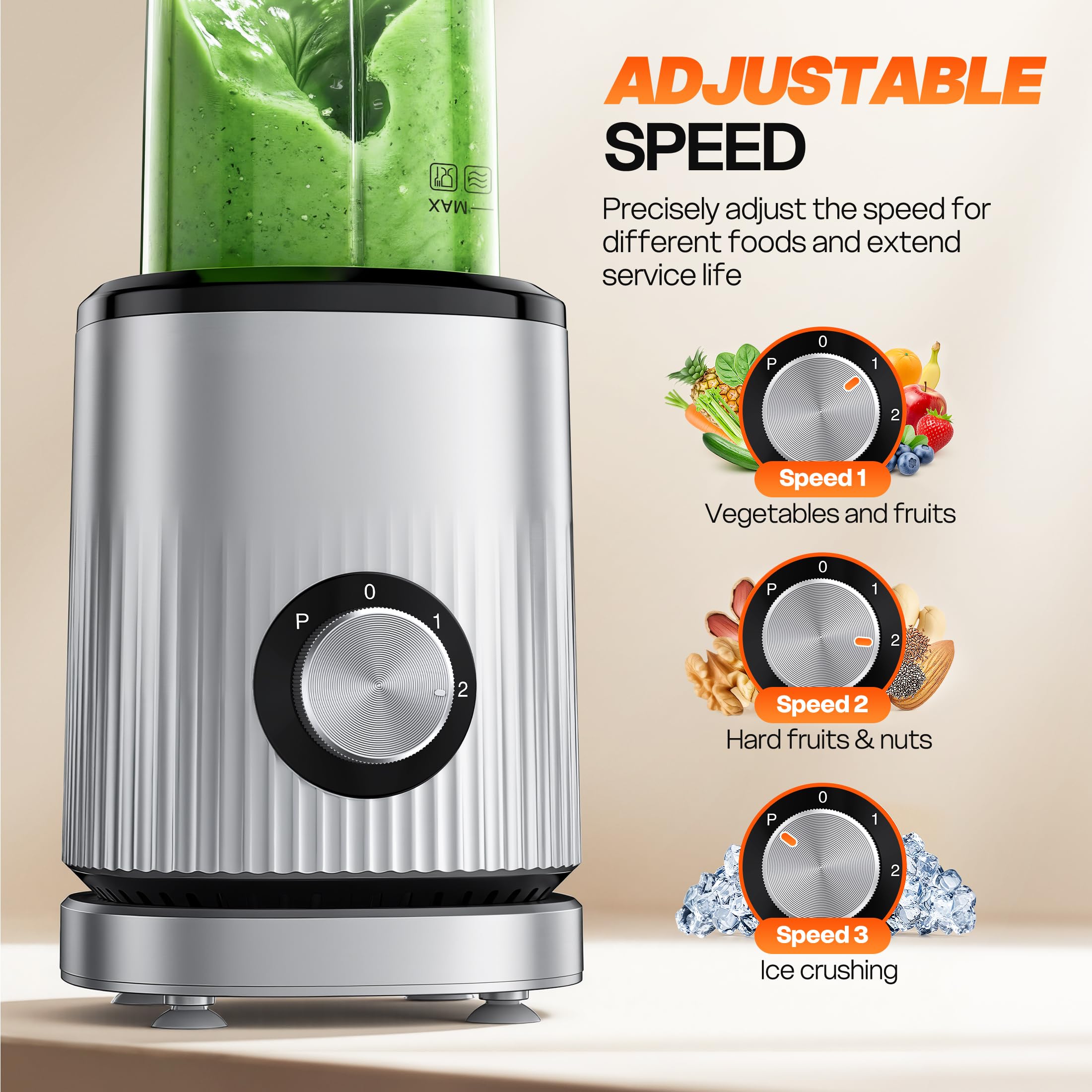 Blender for Smoothies Portable Personal Blender for Shakes and Smoothies for Kitchen with 2 * 24oz Portable Cups and Extra Lid, Smoothie Maker Machine for Juices, Baby Food, Nutritious Recipe