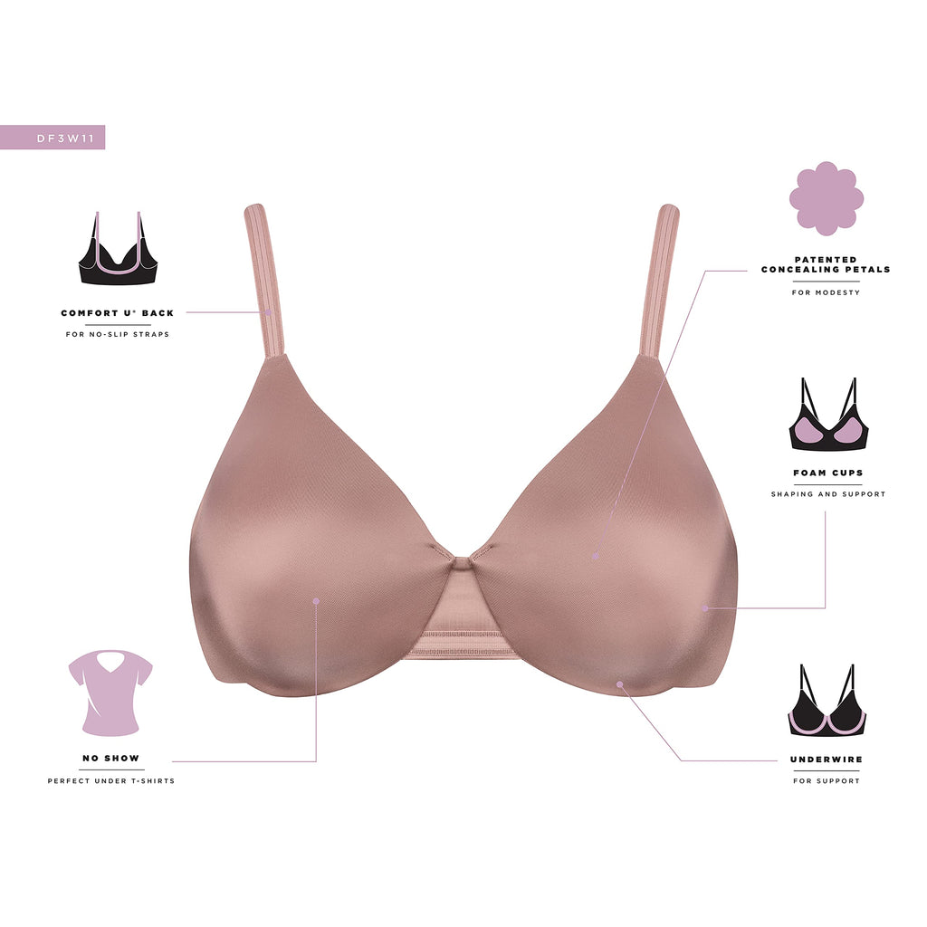 Womens One Smooth U Smoothing & Concealing Underwire Df3w11 Bras, Black, 36B US