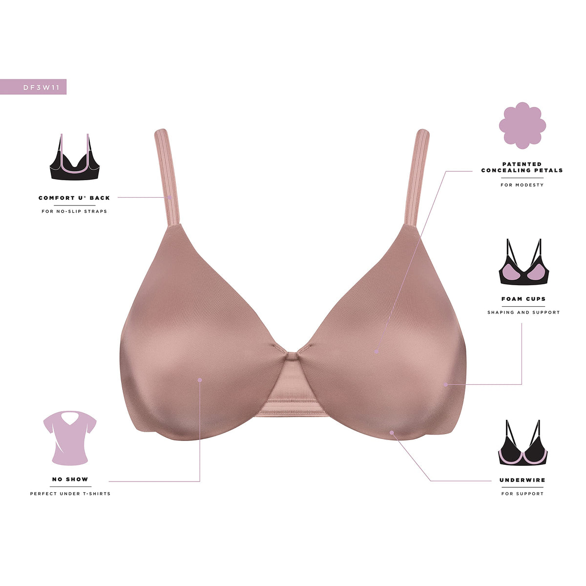 Bali womens One Smooth U Smoothing & Concealing Underwire Df3w11 Bras, Black, 36B US