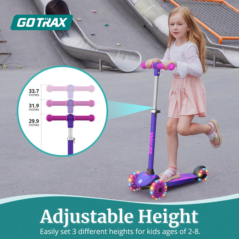 KS1 Kids Kick Scooter, LED Lighted Wheels and 3 Adjustable Height Handlebars, Lean-to-Steer & Widen Anti-Slip Deck, 3 Wheel Scooter for Boys & Girls Ages 2-8 and up to 110 Lbs