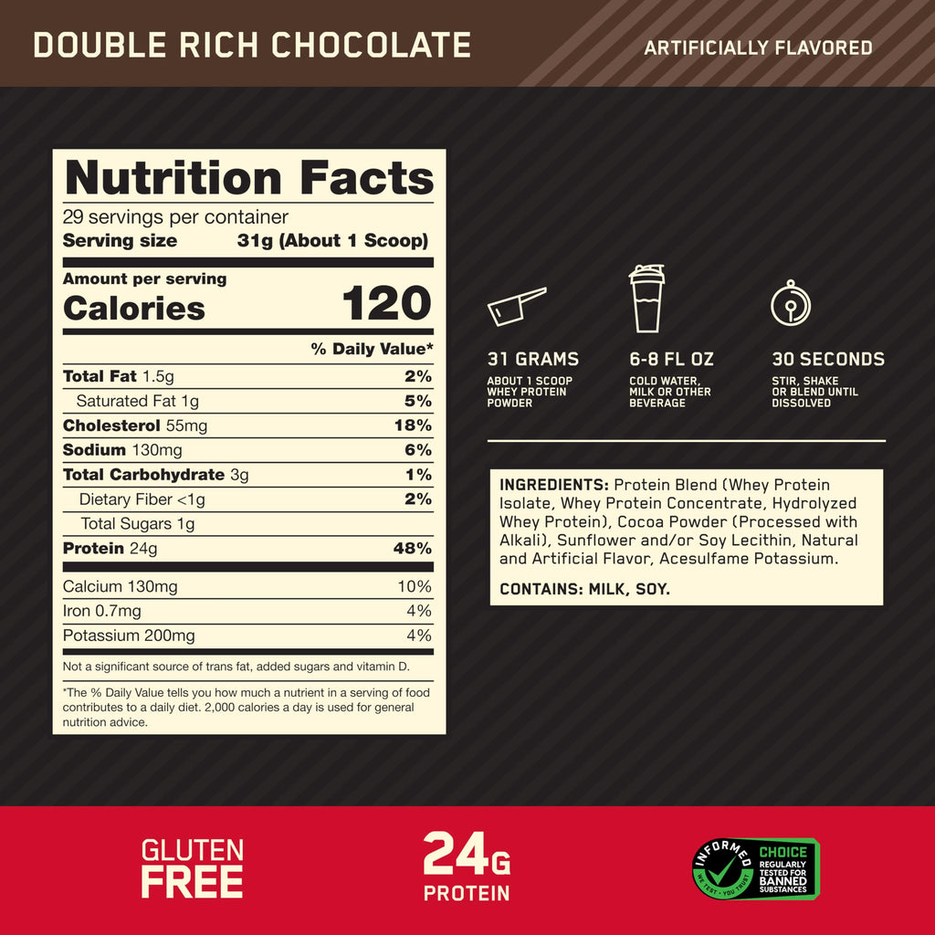 Gold Standard 100% Whey Protein Powder, Double Rich Chocolate 1.98 Pound (Packaging May Vary)