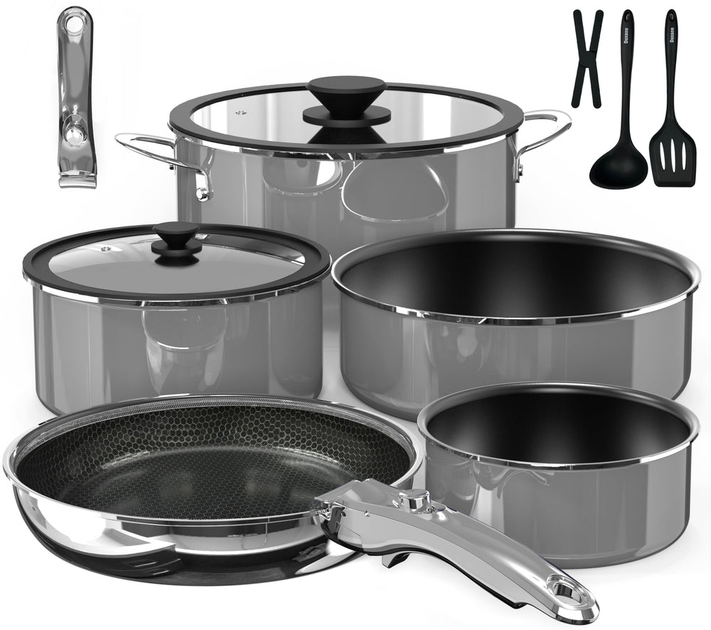 Pro Ceramic Pots and Pans Set & 2026 Upgraded Hybrid 3-Ply Stainless Steel Frypan, 2X Non Stick, High Heat Sear, PFAS PTFE PFOA Free Non Toxic Induction Cookware,Removable Handle,Oven Safe,12PC