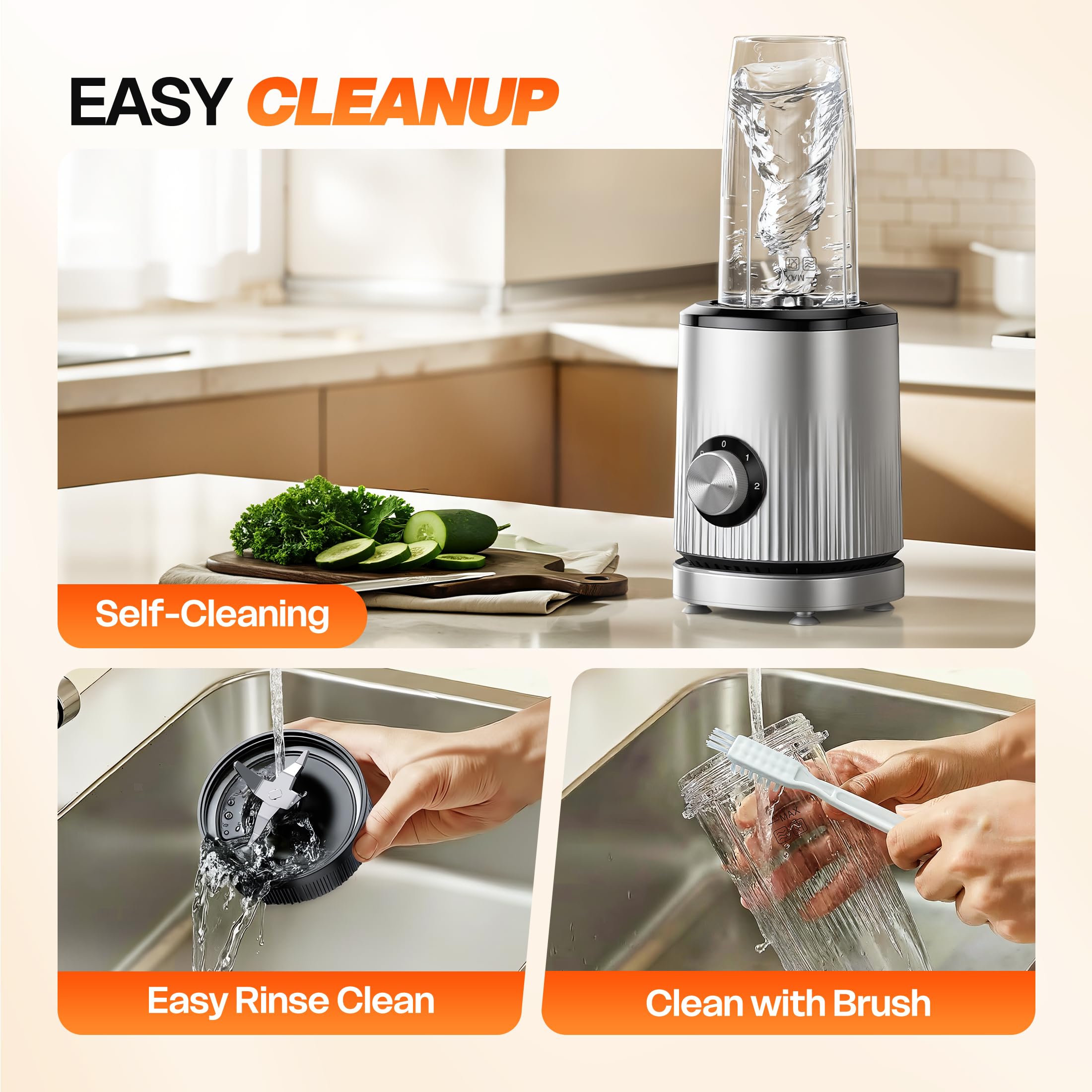 Blender for Smoothies Portable Personal Blender for Shakes and Smoothies for Kitchen with 2 * 24oz Portable Cups and Extra Lid, Smoothie Maker Machine for Juices, Baby Food, Nutritious Recipe