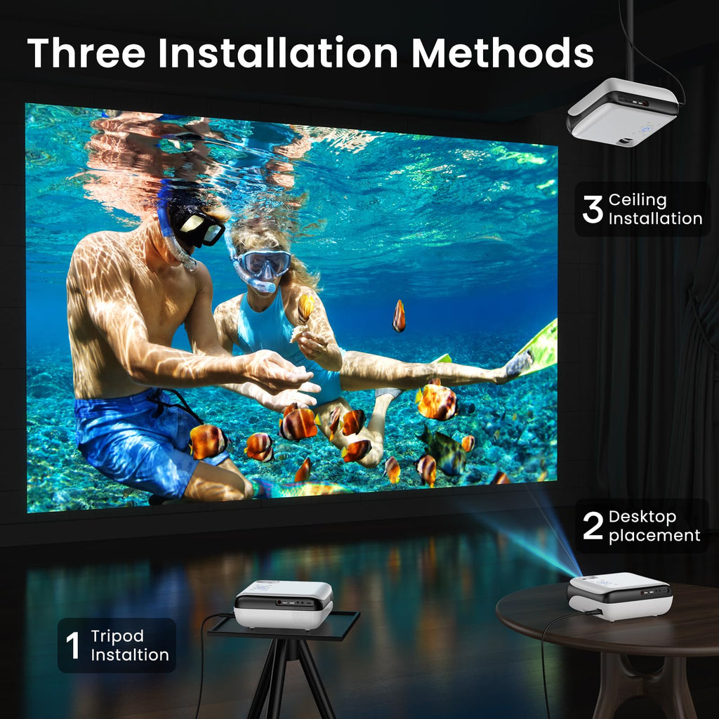 Native 1080P Projector, Bluetooth Home Theater Movie Projector with Built-in Speaker, Compatible with Smartphone, HDMI, Fire Stick, PS5, Indoor & Outdoor Use - Without Google TV System