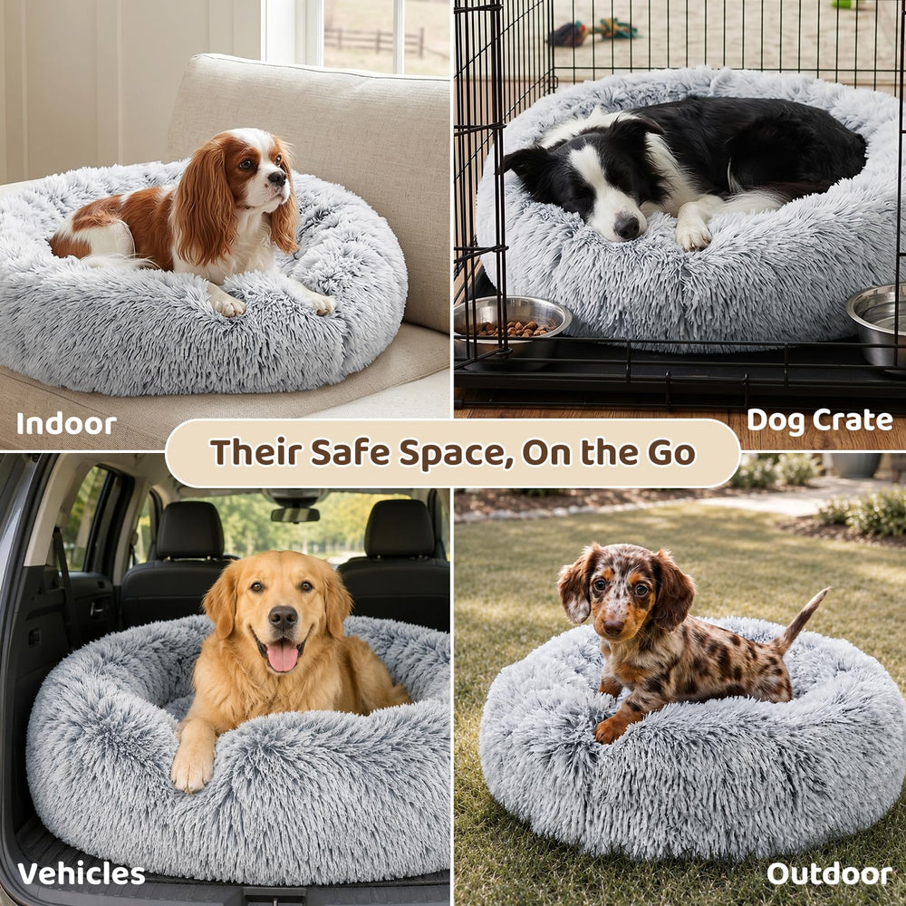 Small Dog Bed, Calming Soft Anti-Anxiety Donut Cat Bed, Washable Round Fluffy Cushion for Small and Medium Pets (20")