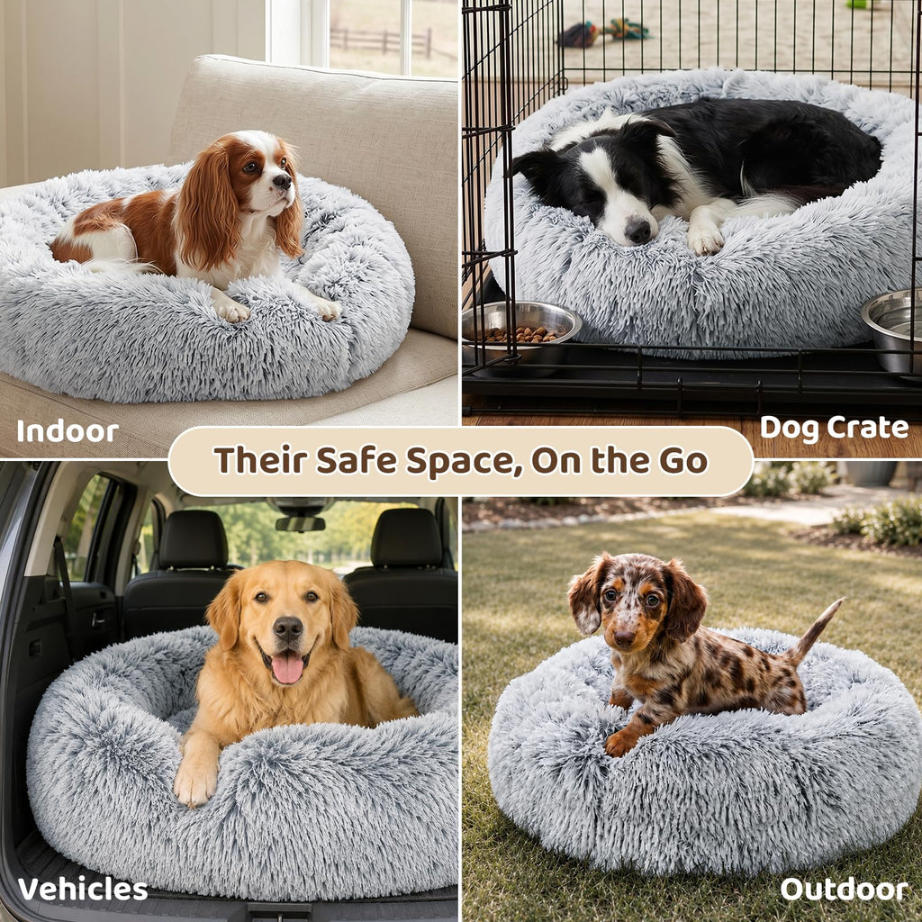 Small Dog Bed, Calming Soft Anti-Anxiety Donut Cat Bed, Washable Round Fluffy Cushion for Small and Medium Pets (20")