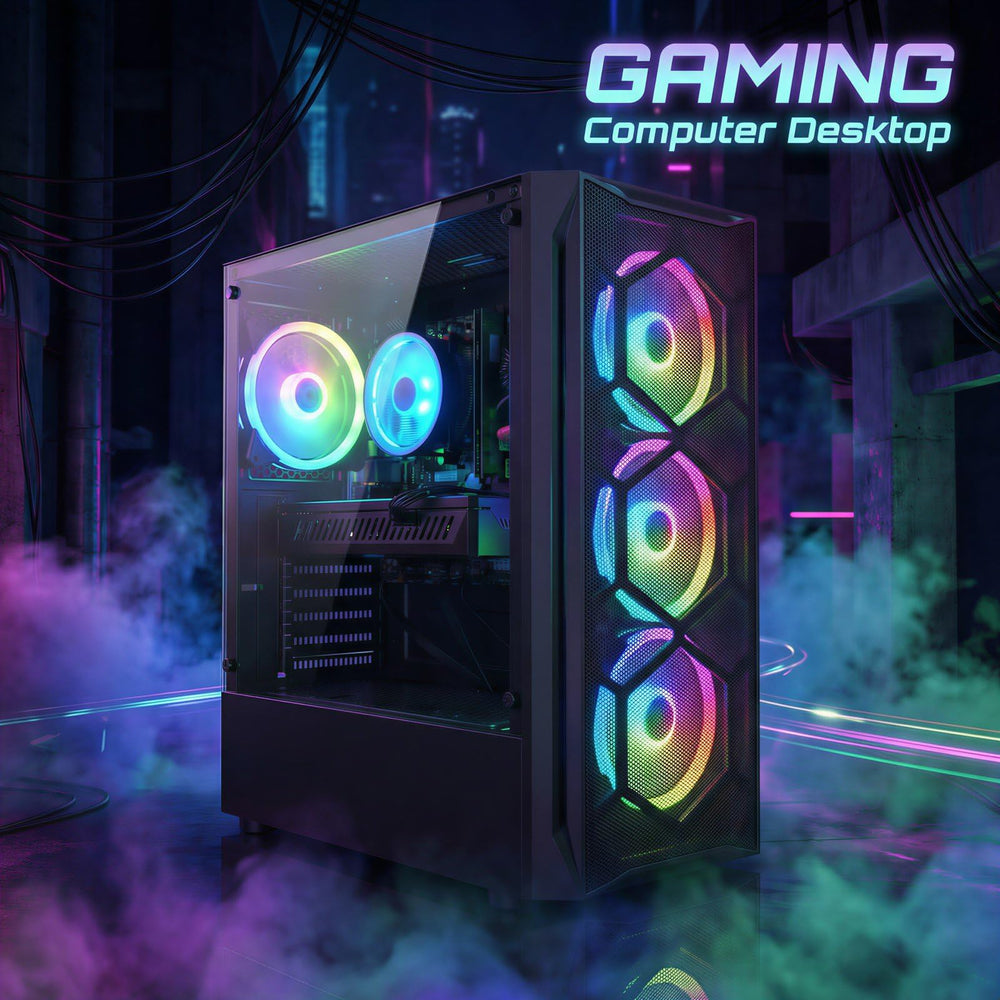 Gaming PC Desktop Computer, Intel Core i7 up to 3.9GHz, Radeon RX 580 8G, 16G RAM, 512G SSD, WiFi 6, BT 5.0, RGB Fan x4, Windows 11 Home