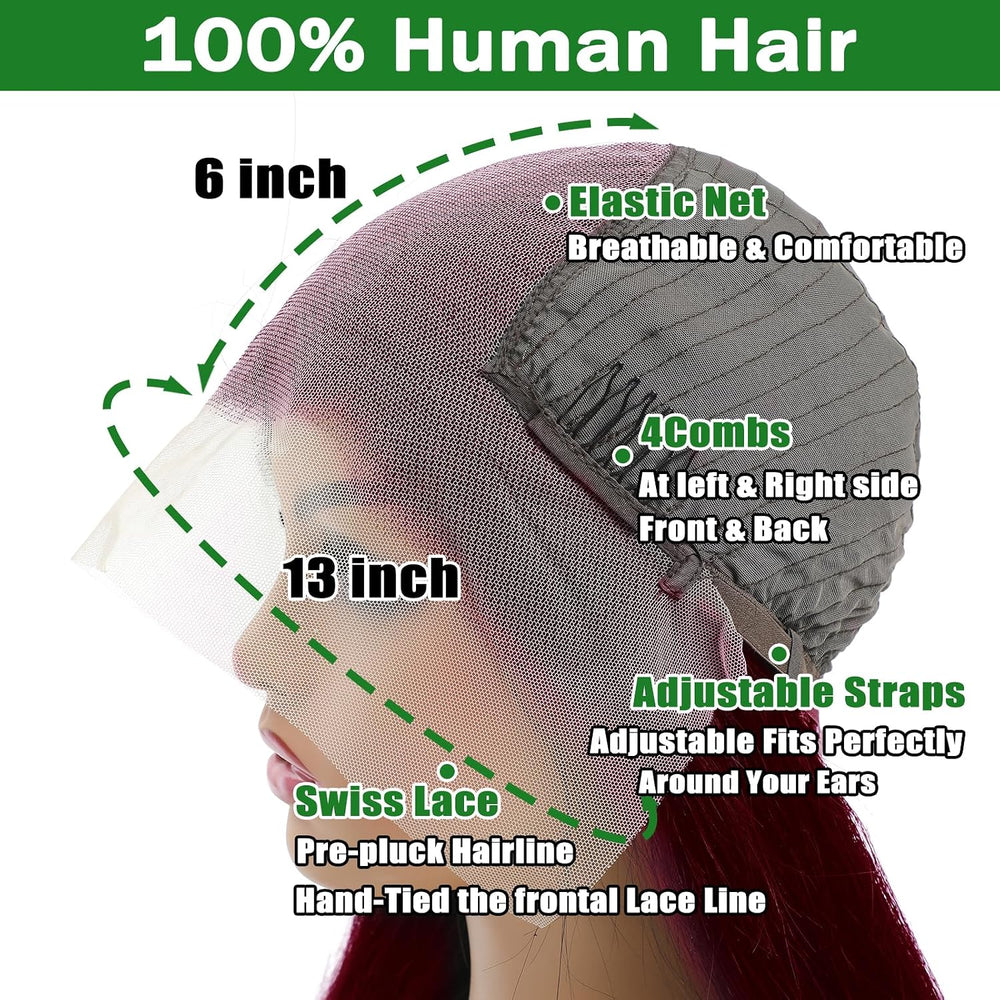 99j Burgundy Lace Front Wigs Human Hair 13x6 Body Wave Lace Front Wigs Human Hair Pre Plucked Glueless Red Wig Wine Red Wigs for Women Reddish Brown 180 Density 30 Inch