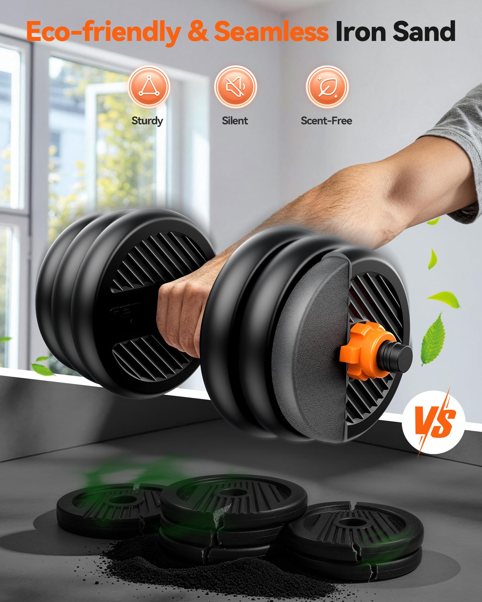 Adjustable Dumbbells, 50lbs Free Weight Set with Connector, 4 in1 Dumbbells Set Used as Barbell, Kettlebells, Push up Stand, Fitness Exercises for Home Gym Suitable Men/Women