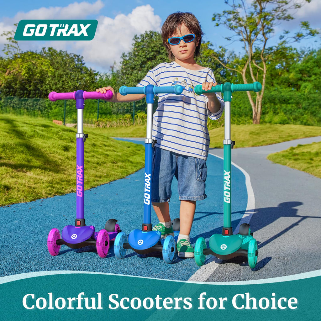 KS1 Kids Kick Scooter, LED Lighted Wheels and 3 Adjustable Height Handlebars, Lean-to-Steer & Widen Anti-Slip Deck, 3 Wheel Scooter for Boys & Girls Ages 2-8 and up to 110 Lbs