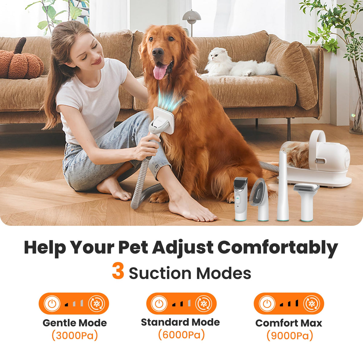 P1 Pro Dog Grooming Vacuum Kit, 6-in-1 Pet Hair Grooming with Clippers and Vacuum, 9000Pa Suction, Low Noise, 1L Dust Cup for Home Shedding & Trimming