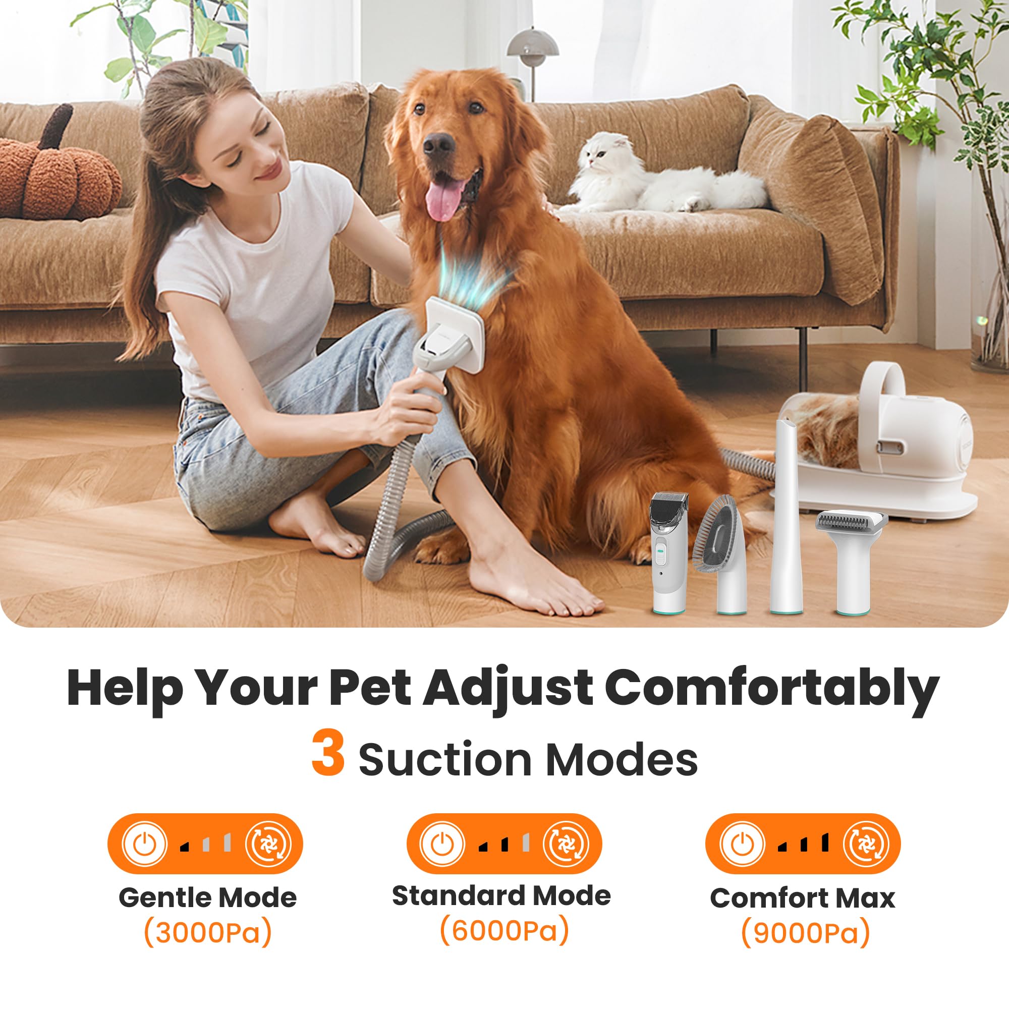 P1 Pro Dog Grooming Vacuum Kit, 6-in-1 Pet Hair Grooming with Clippers and Vacuum, 9000Pa Suction, Low Noise, 1L Dust Cup for Home Shedding & Trimming