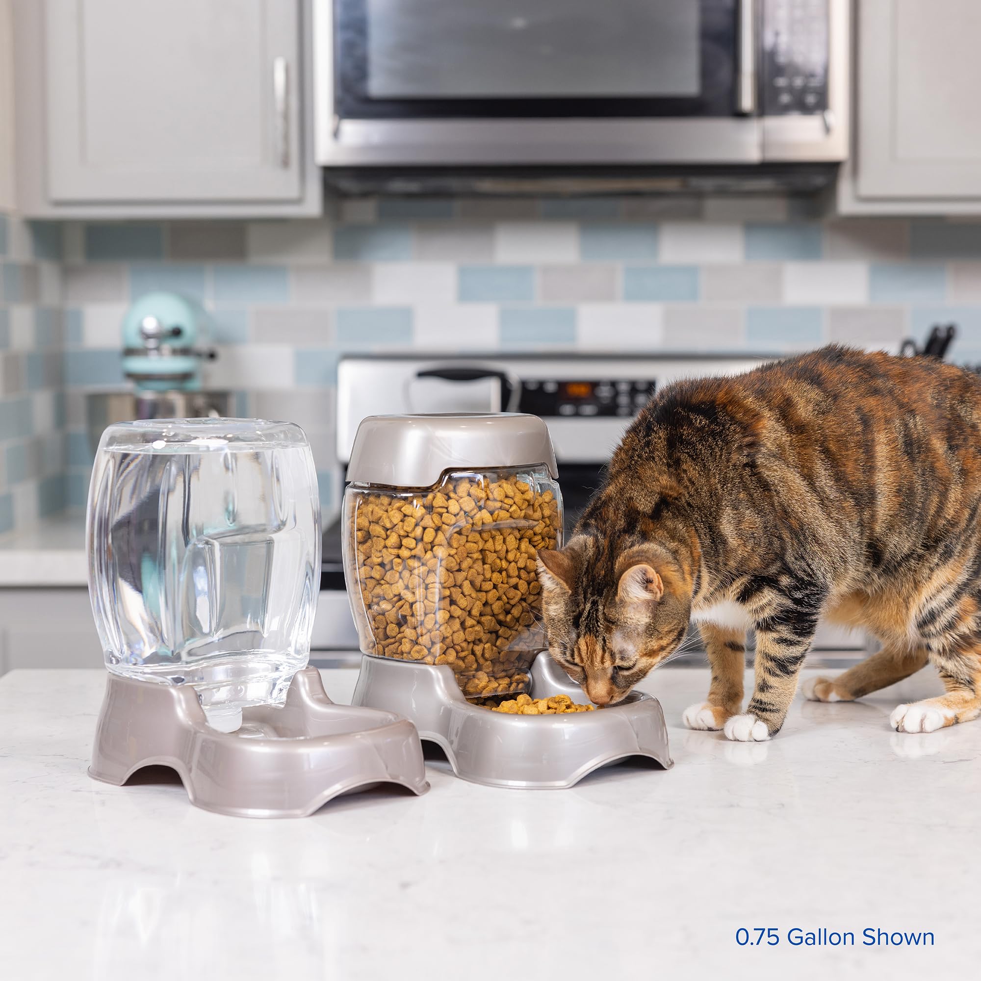 Petmate Pet Cafe Cat and Dog Gravity Water Dispenser - Water Bowl for Cats and Dogs, USA Made, 0.75 GAL, Pearl Gray