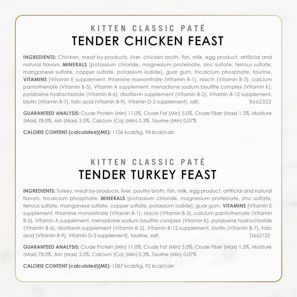 Fancy Feast Tender Ocean Whitefish, Turkey, Chicken and Salmon Feasts Wet Kitten Food Variety Pack - (Pack of 24) 3 oz. Boxes