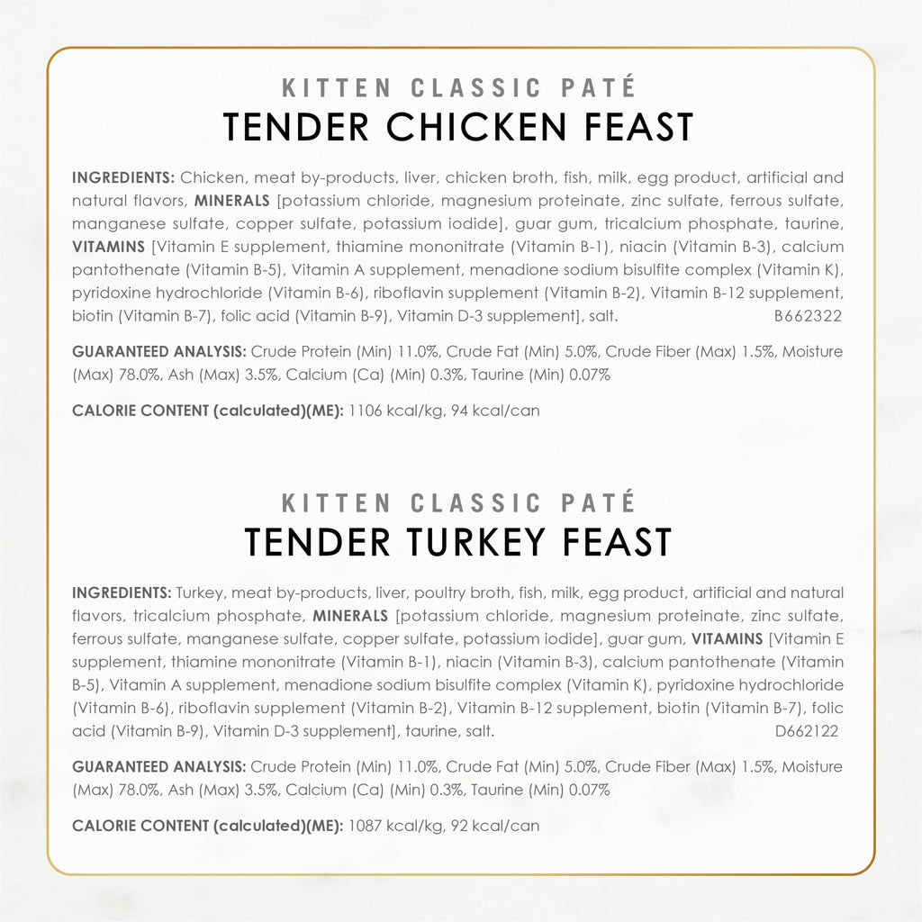 Fancy Feast Tender Ocean Whitefish, Turkey, Chicken and Salmon Feasts Wet Kitten Food Variety Pack - (Pack of 24) 3 oz. Boxes