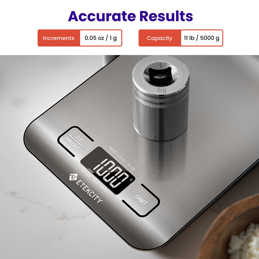 Food Kitchen Scale, Digital Grams and Ounces for Weight Loss, Baking, Cooking, Keto and Meal Prep, LCD Display, Medium, 304 Stainless Steel