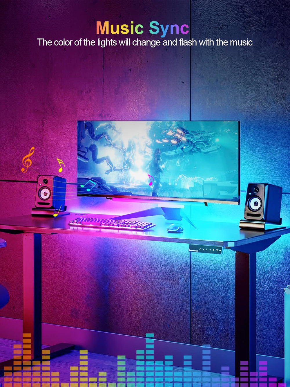 KANTUTOE Under Monitor Light Bar, App and Remote Control Gaming Ambient Lights,Music Sync Color Changing, 16 Million Colors, Timing, USB Powered RGB Light Bar for Monitor/TV/PC Back (2pcs)
