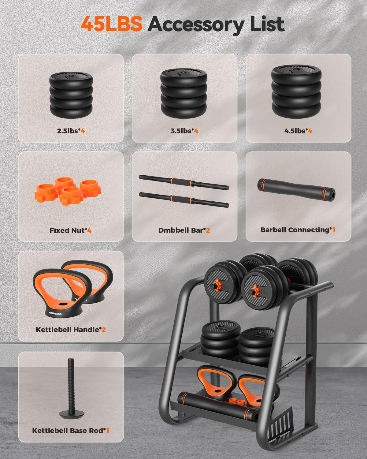 Adjustable Dumbbells, 50lbs Free Weight Set with Connector, 4 in1 Dumbbells Set Used as Barbell, Kettlebells, Push up Stand, Fitness Exercises for Home Gym Suitable Men/Women