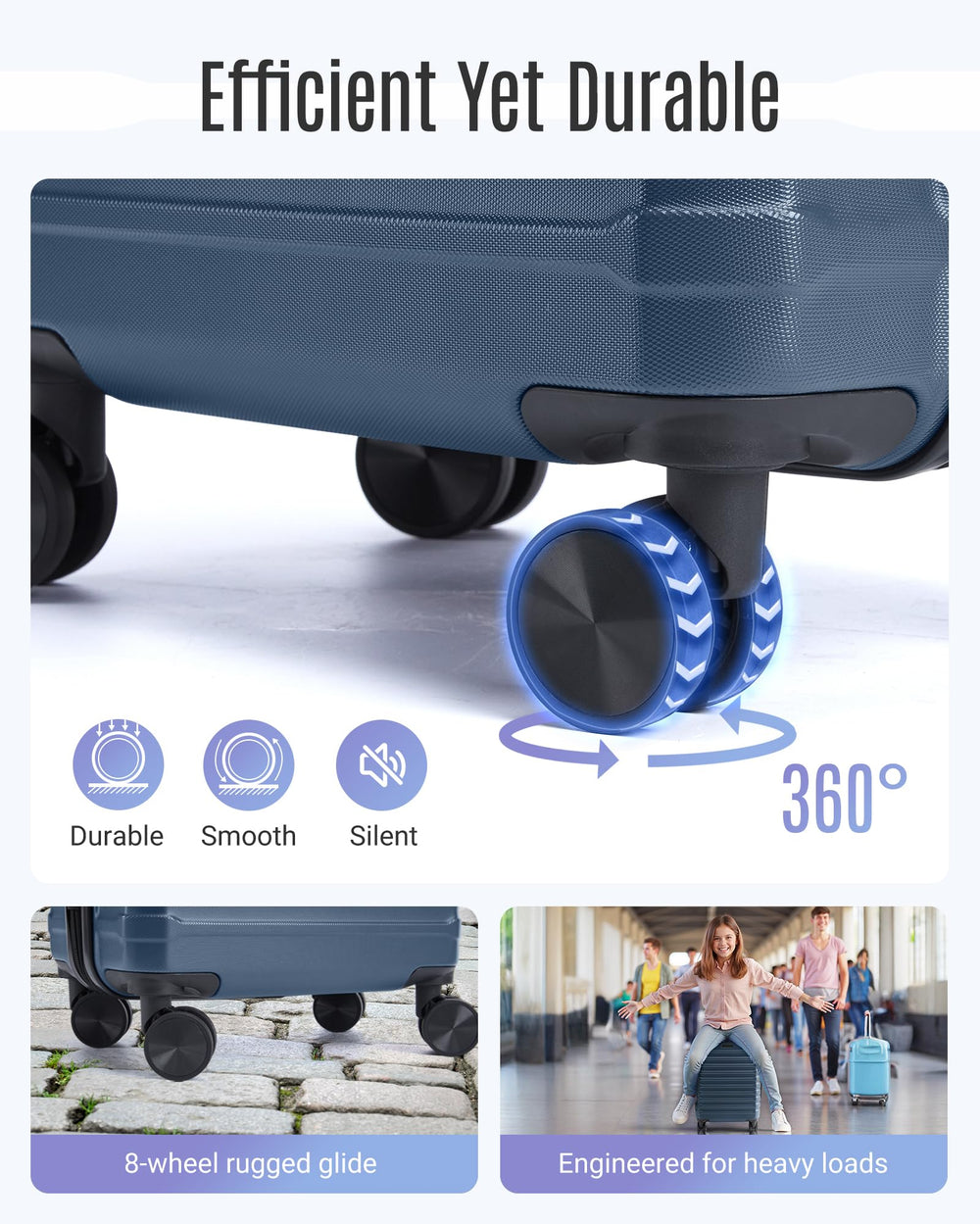 Luggage Sets, 3 Piece Durable Suitcase Set with Spinner Wheels, 3 Pcs Hard Shell Lightweight Luggage with TSA Lock, Large Checked Travel Suitcases, 20/24/28 Inch, Royal Blue