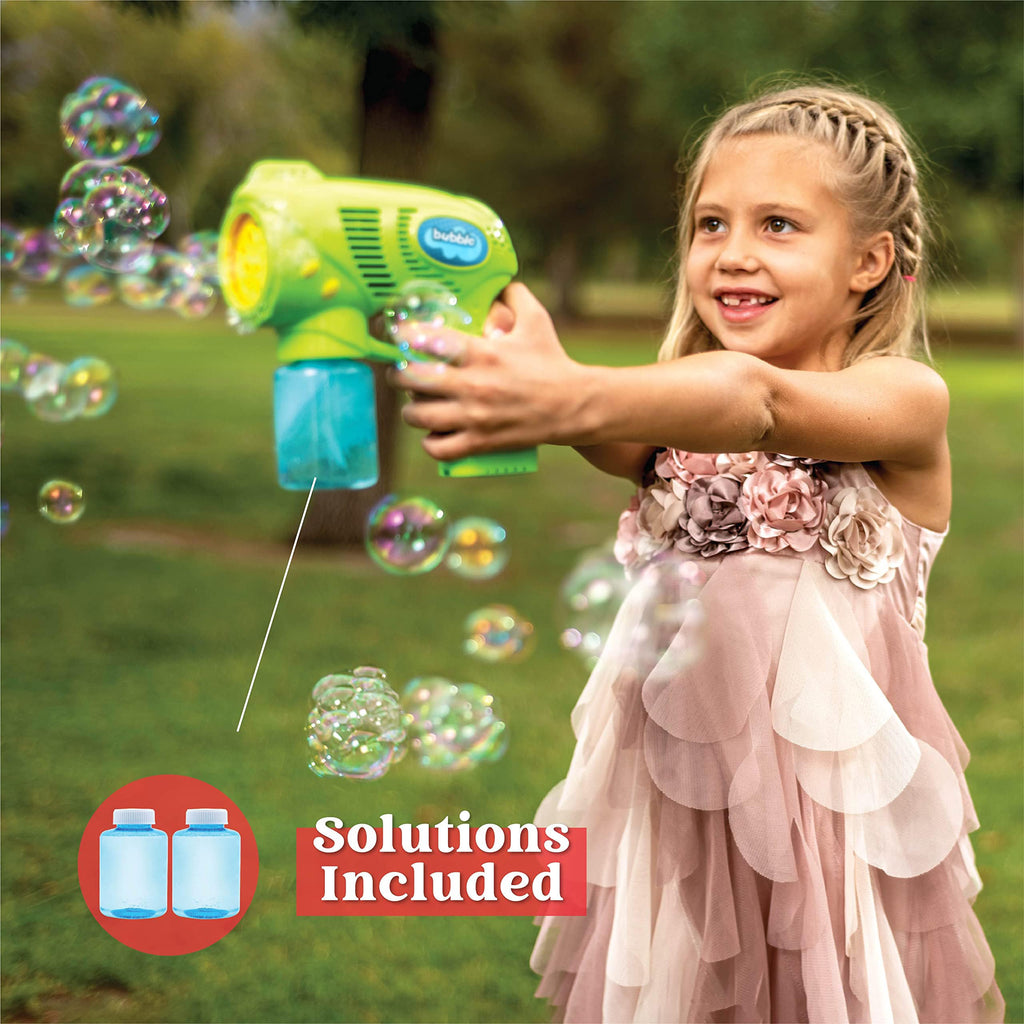 2 Kids Bubble Gun with 2 Bottles Refill Solution, Bubble Machine Gun for Toddlers Kids 4-8, Party Favors, Summer Toy, Outdoors, Easter, Birthday Gift