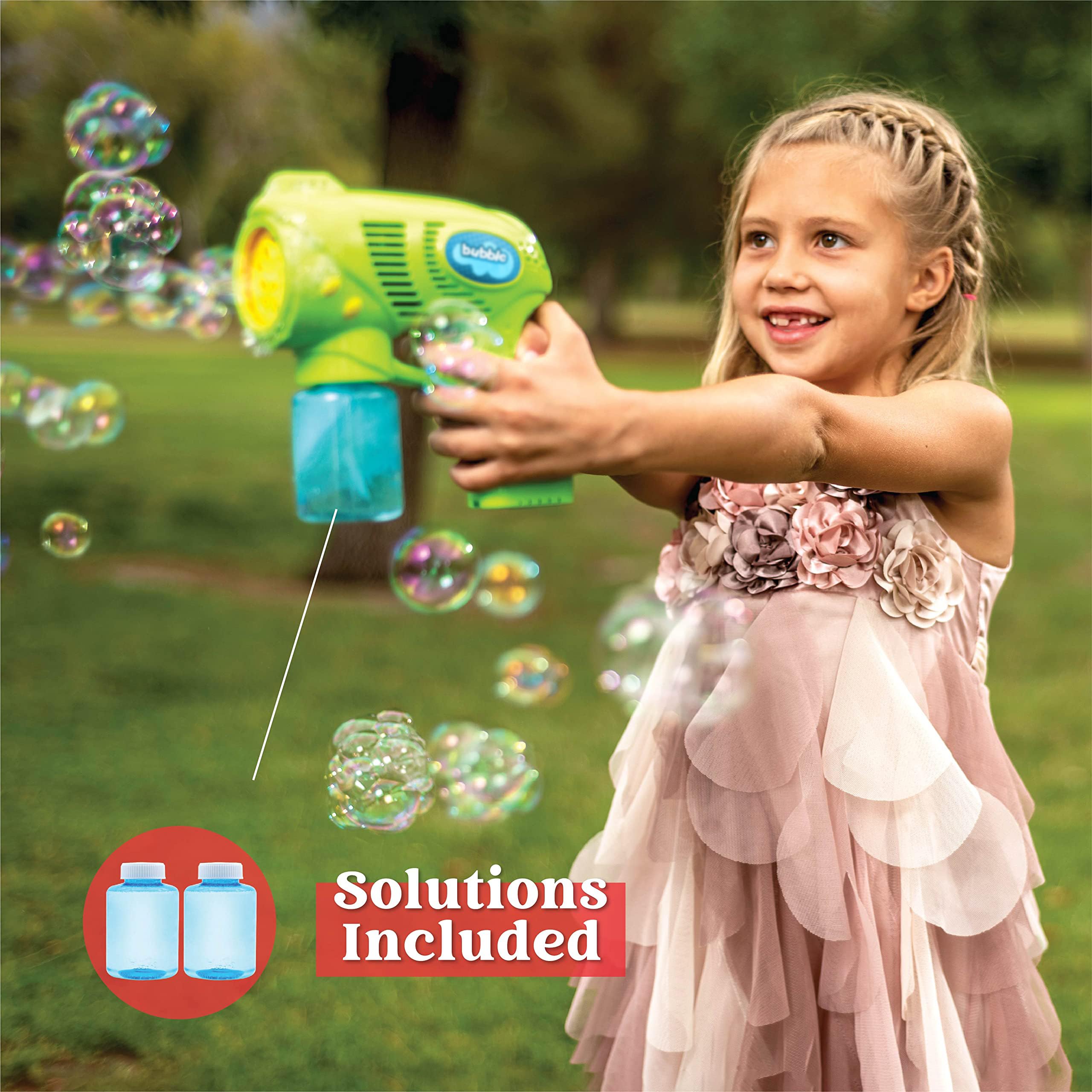 2 Kids Bubble Gun with 2 Bottles Refill Solution, Bubble Machine Gun for Toddlers Kids 4-8, Party Favors, Summer Toy, Outdoors, Easter, Birthday Gift