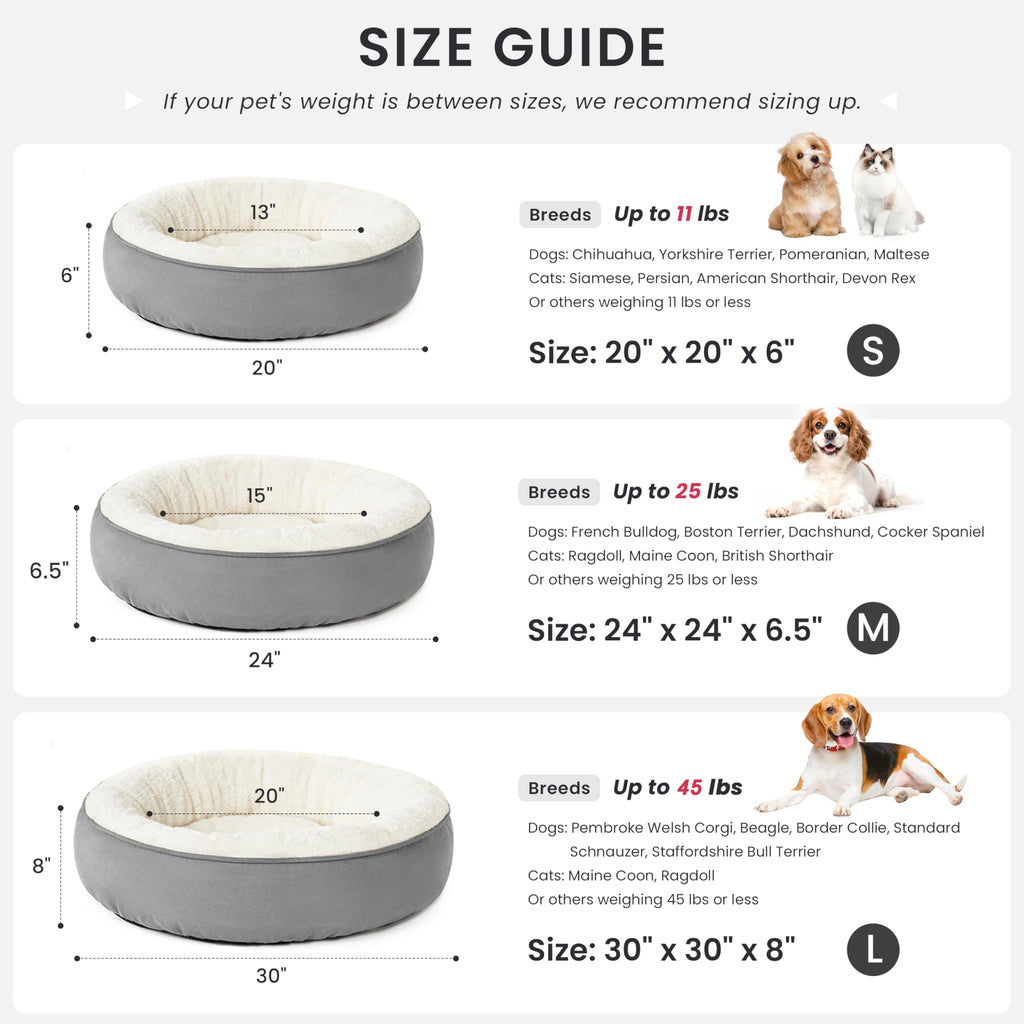 Round Donut Cat and Dog Cushion Bed, 20in Bed for Cats or Small Dogs, Anti-Slip & Water-Resistant Bottom, Super Soft Durable Fabric Pet Beds, Washable Luxury Cat & Dog Bed Gray