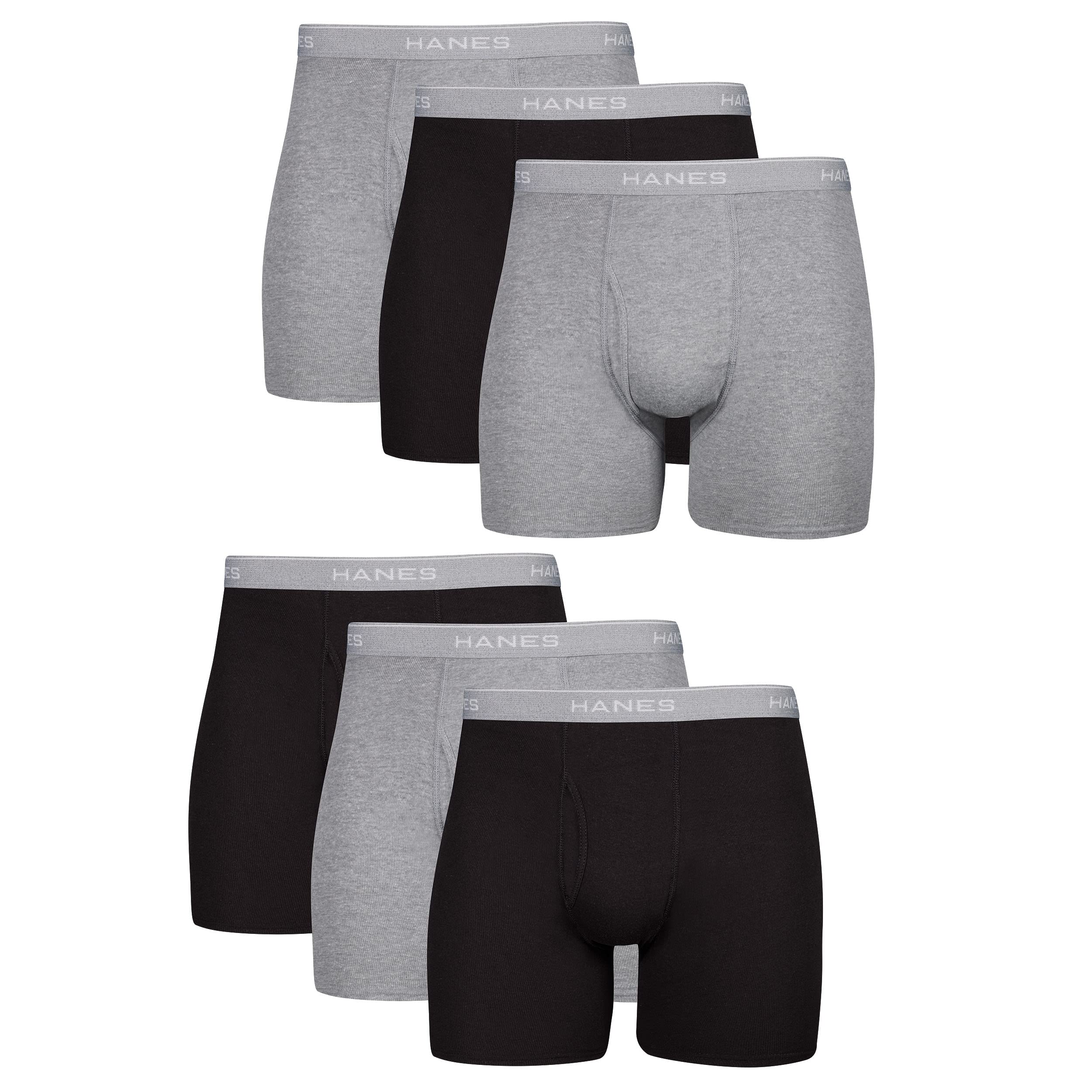 Men's Boxer Soft Breathable Cotton ComfortFlex Waistband, Multipack Brief Underwear, 6 Pack - Black/Gray, Large